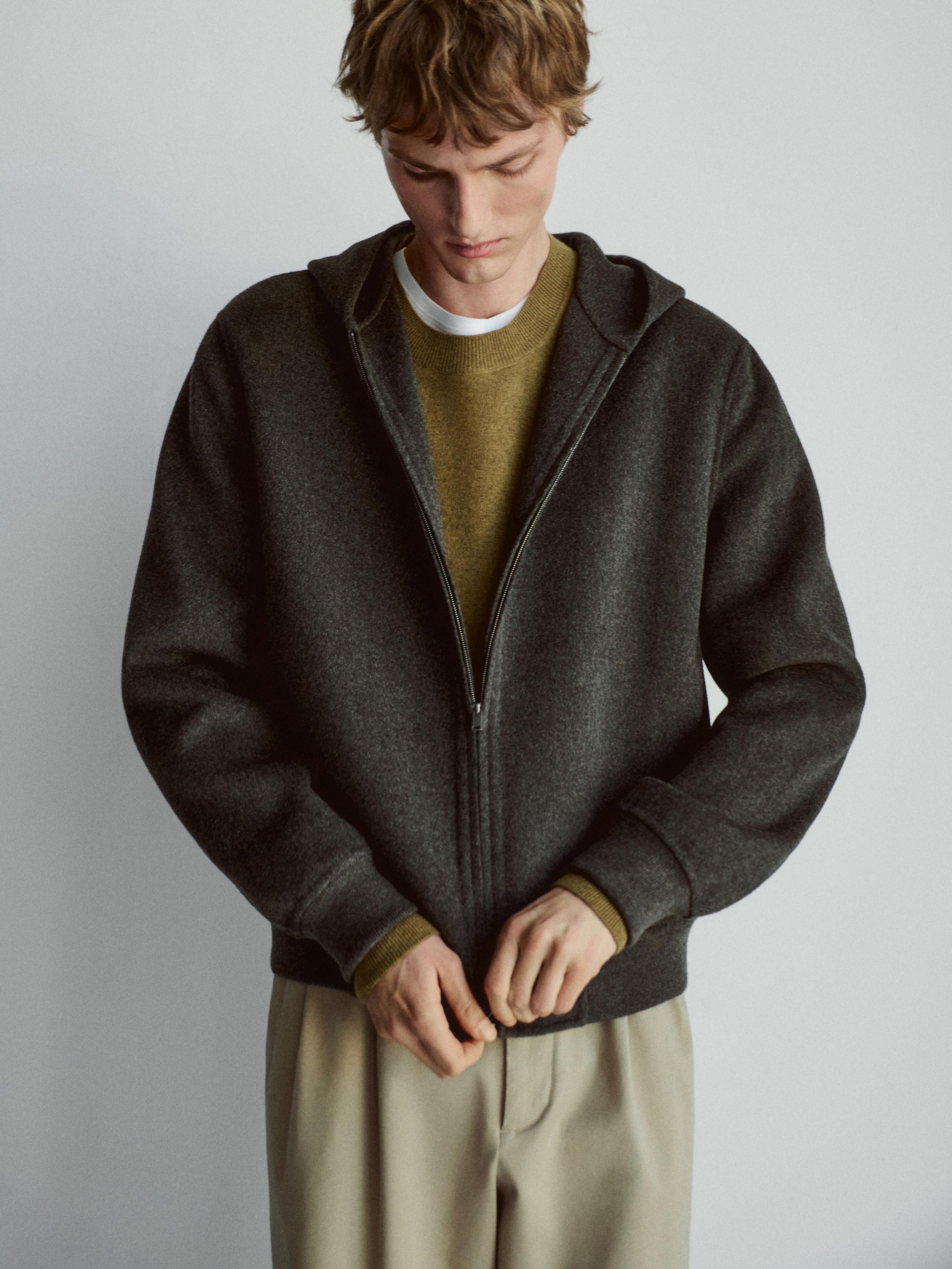 Wool blend double fabric hooded jacket — MINK