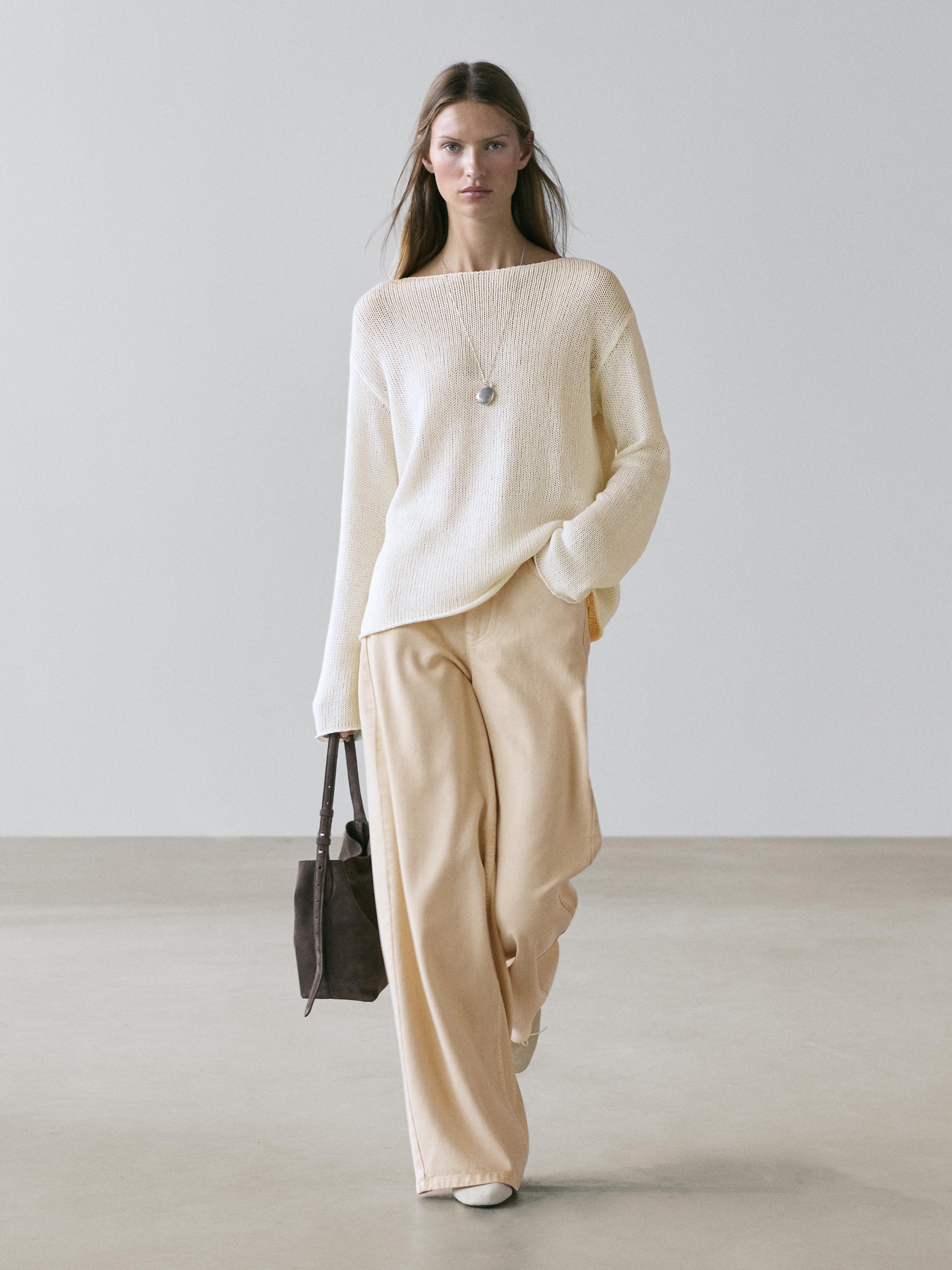 Cotton blend cutwork sweater — CREAM