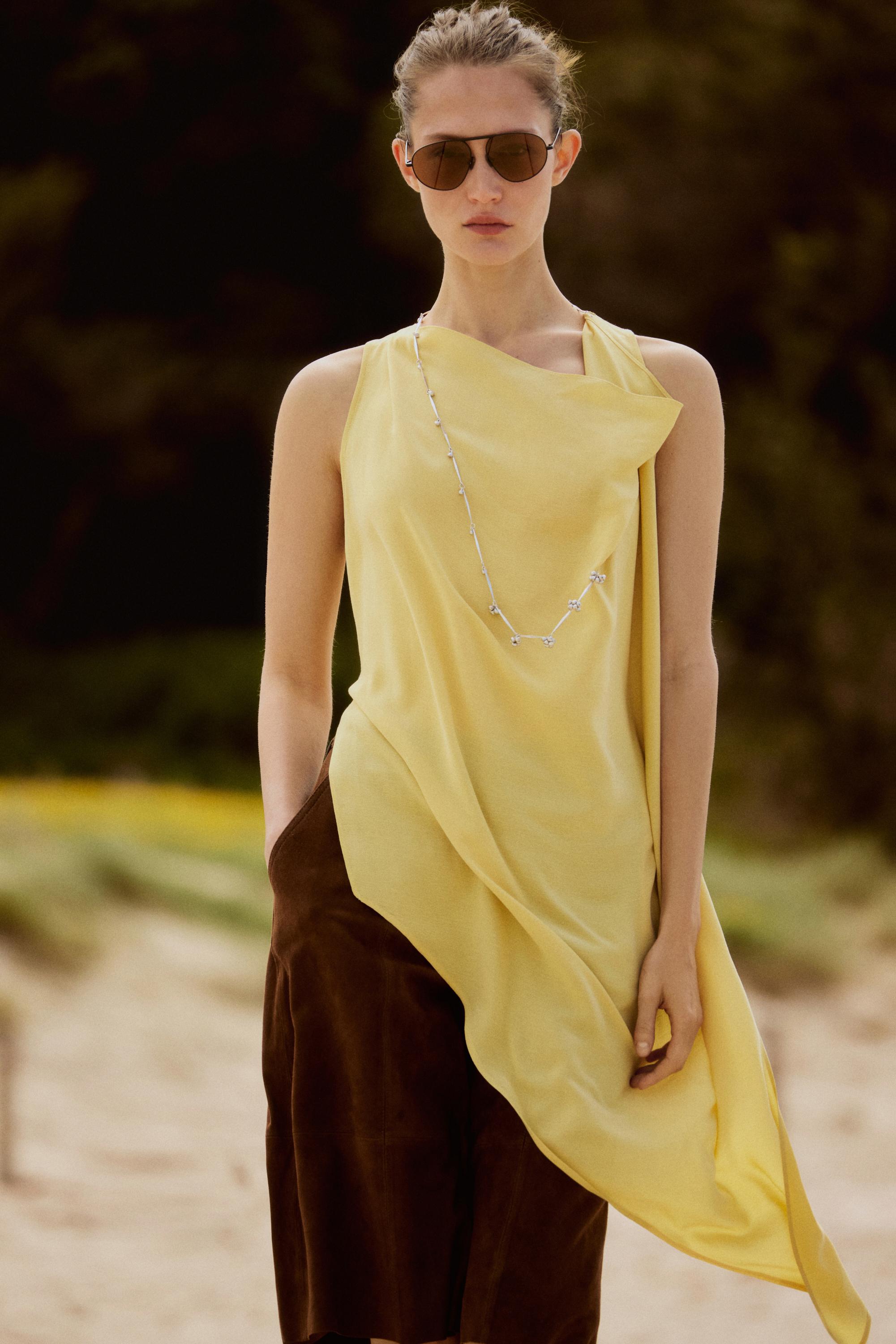 Long flowing asymmetric top — PALE YELLOW