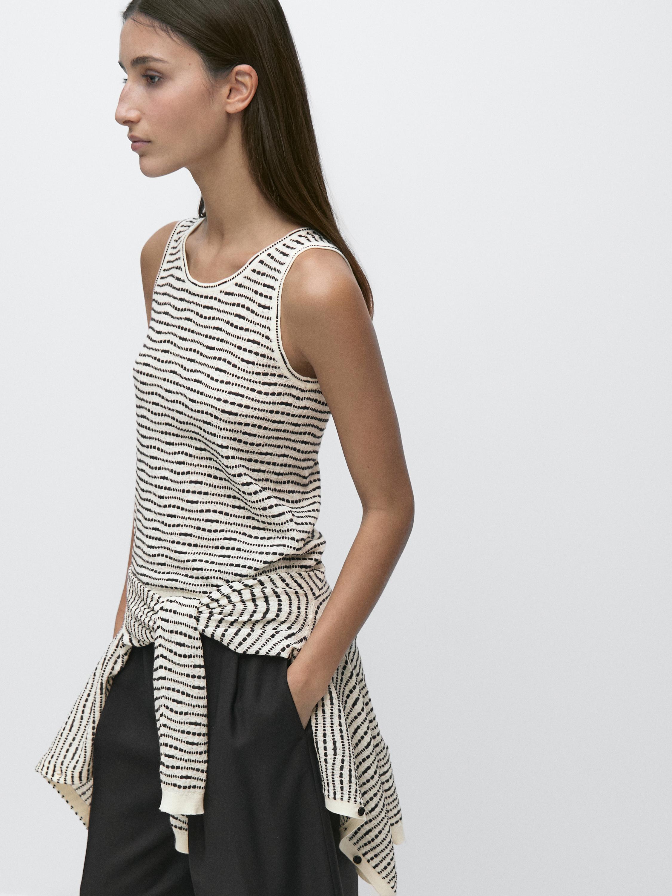 100% cotton knit top — CREAM