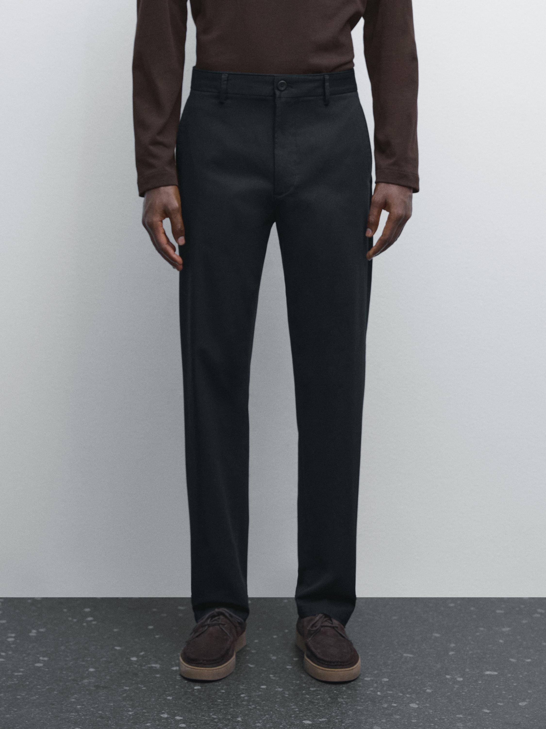 Cotton blend tapered fit trousers