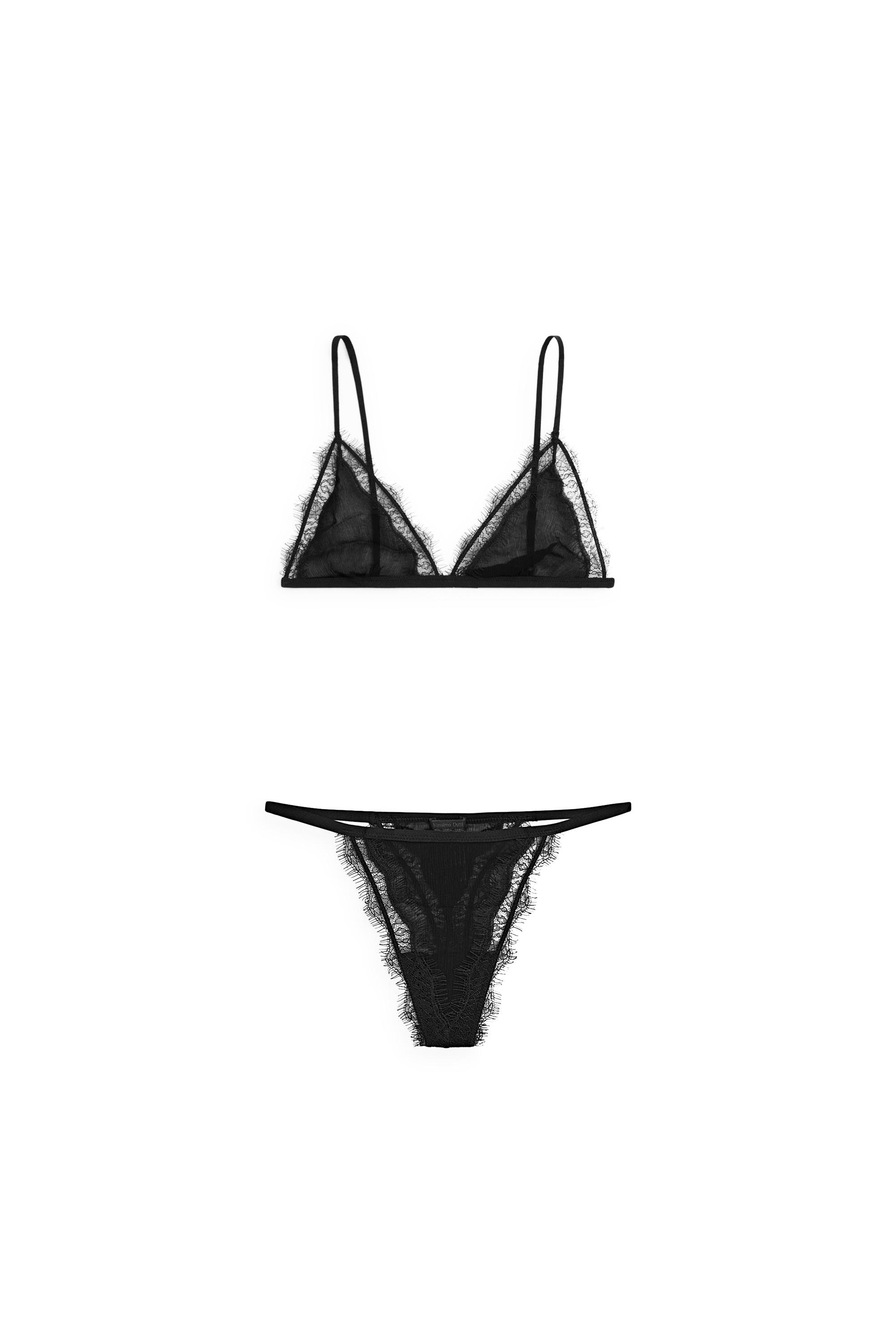 Thong with lace detail — BLACK