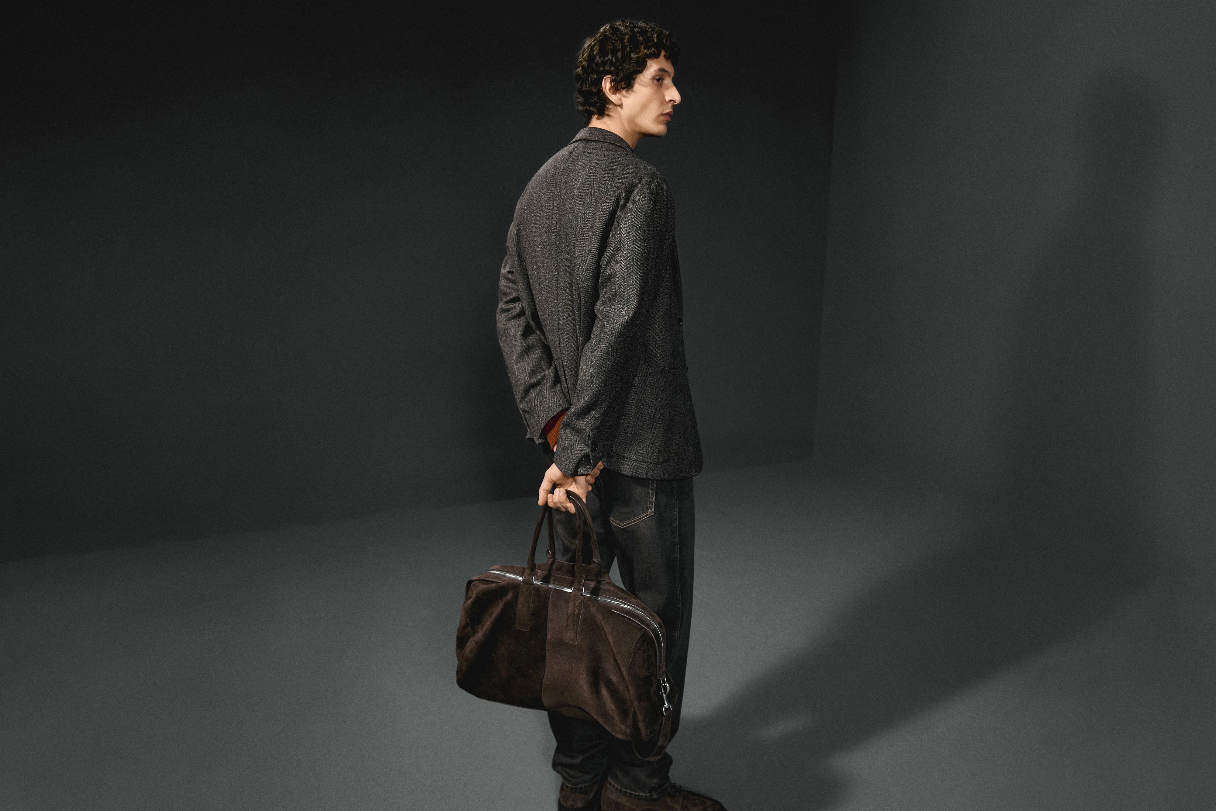 Herringbone wool blend blazer — CHARCOAL