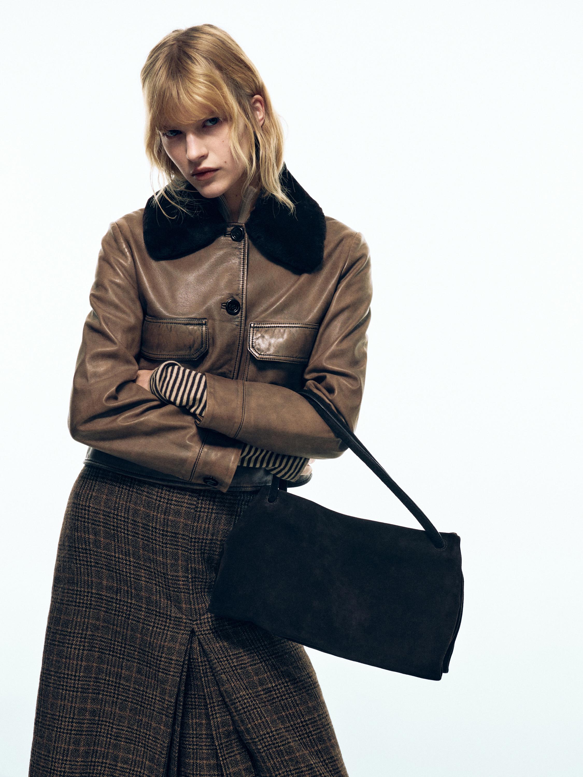 Nappa leather jacket with fur skin collar