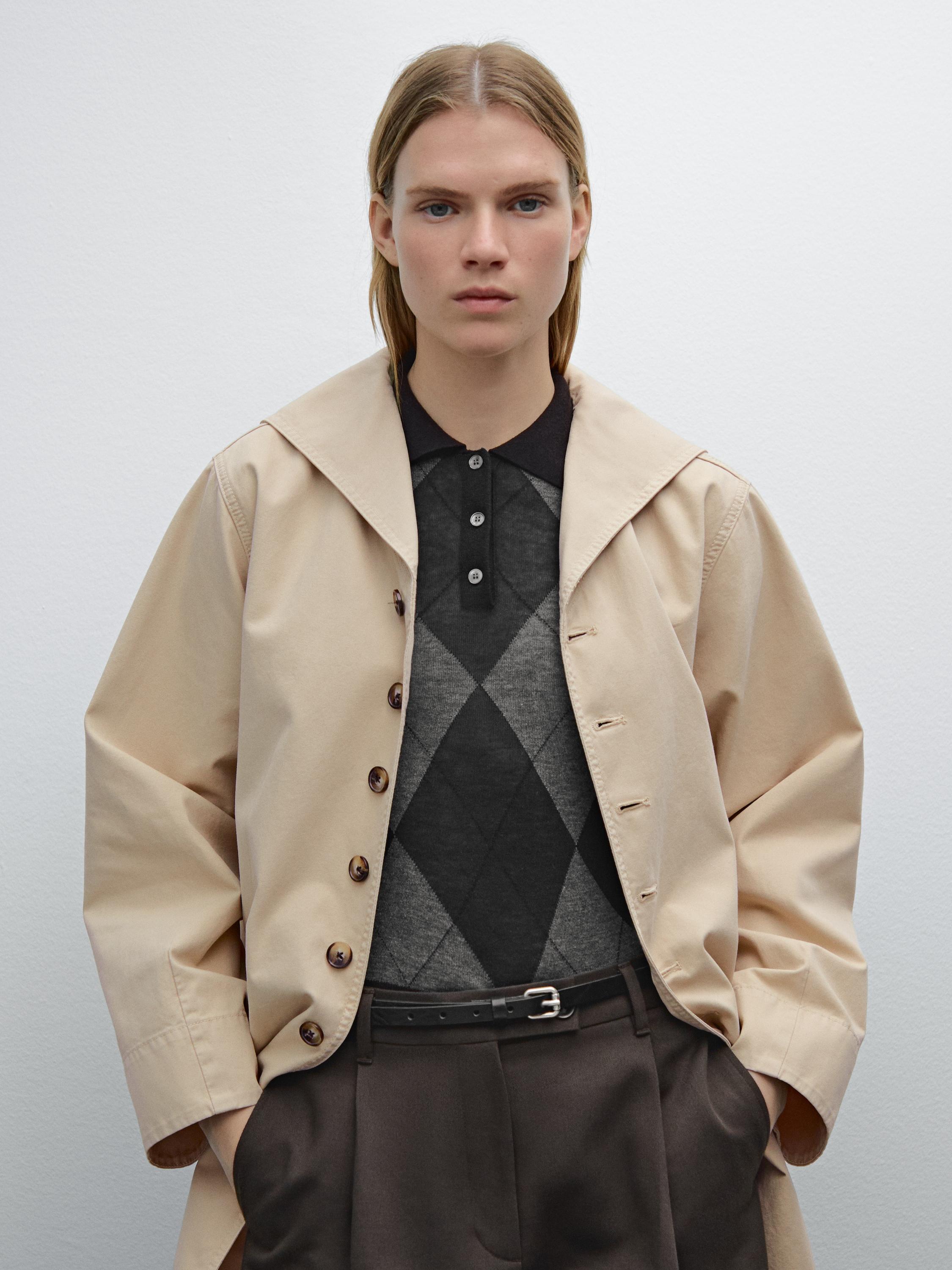 100% cotton sailor collar trench coat