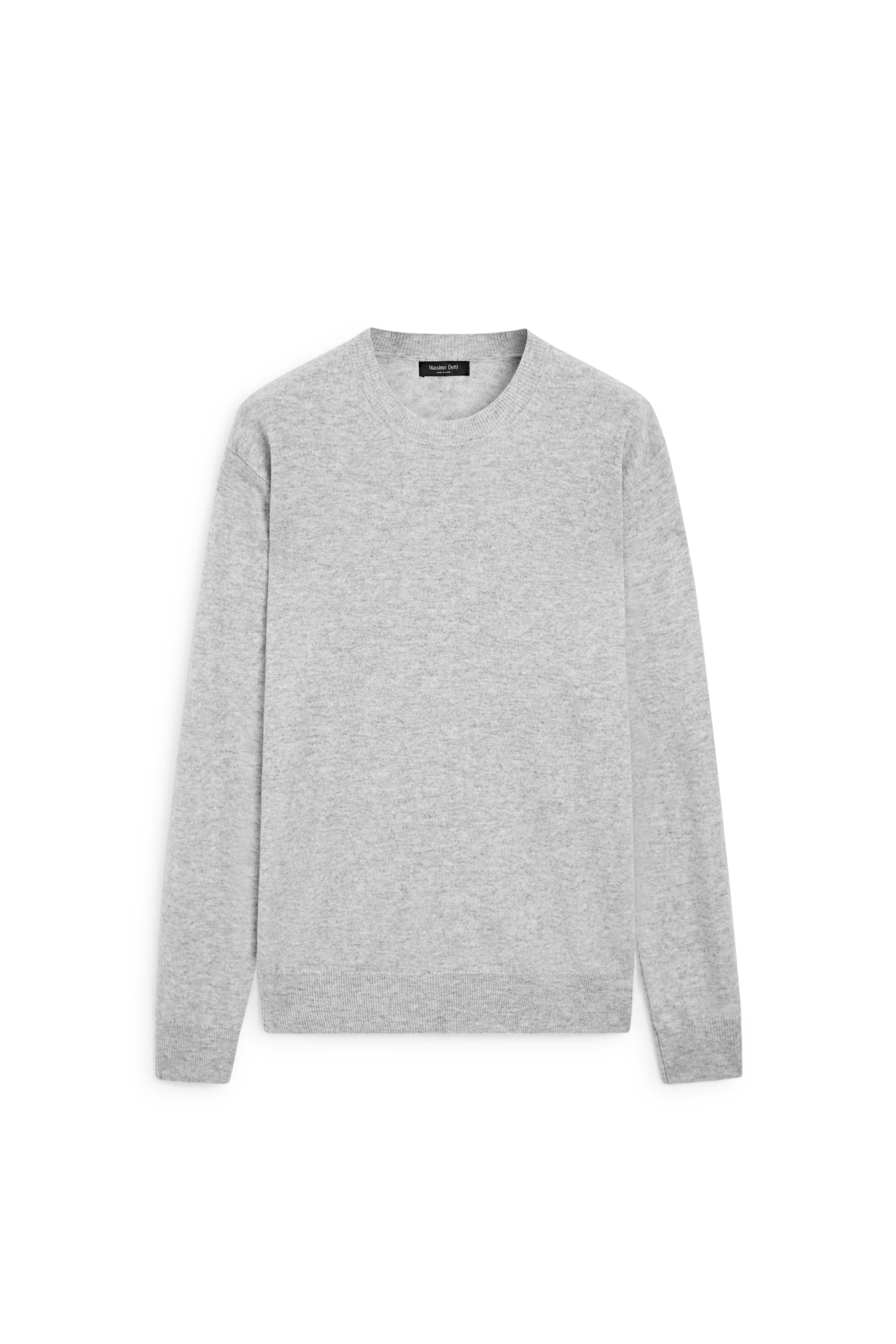 Wool blend round neck knit sweater — GREY MARL