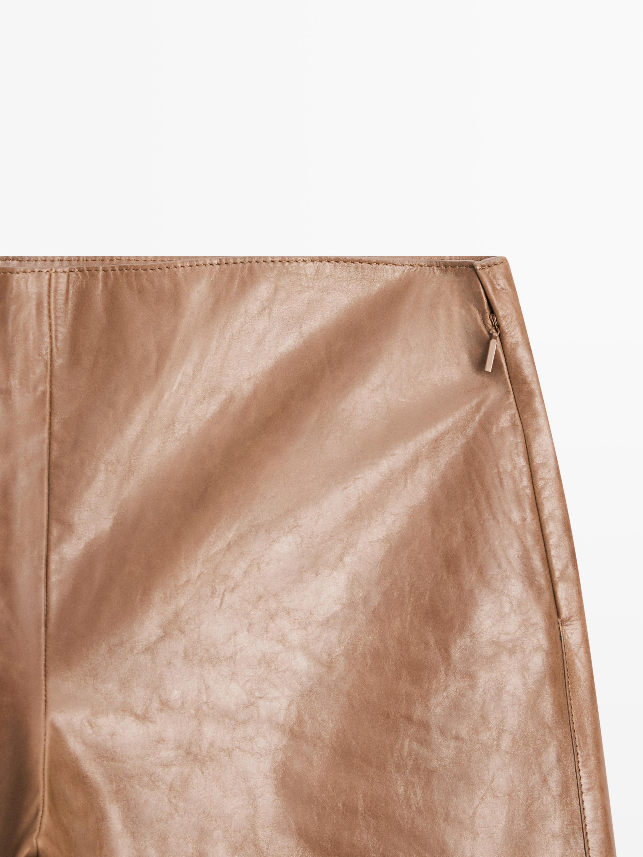 Shiny nappa leather trousers — CAMEL