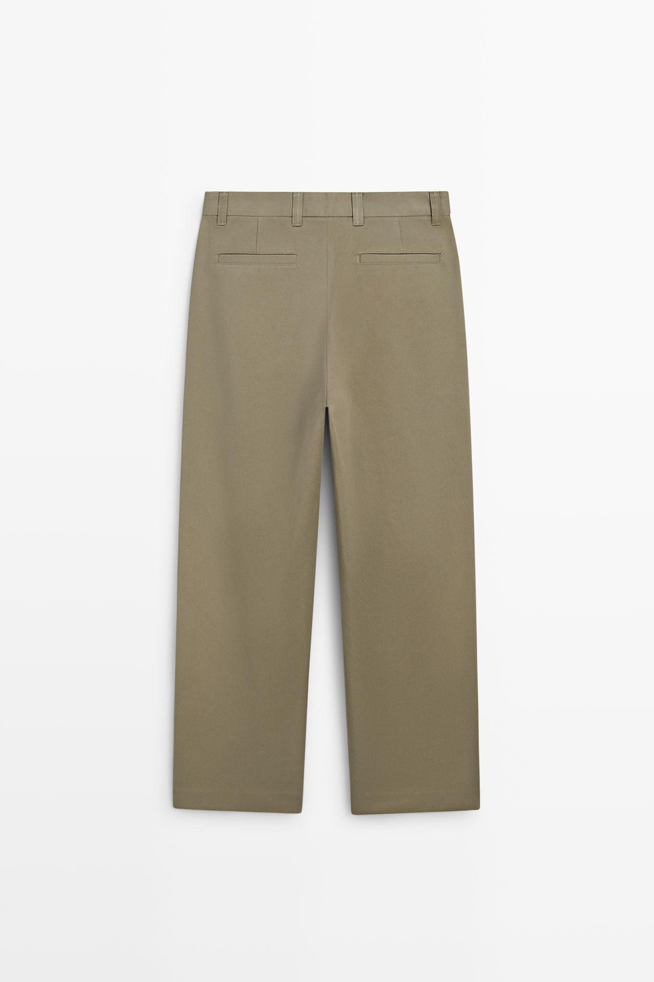Pants with double pleats, 100% cotton — OLIVE