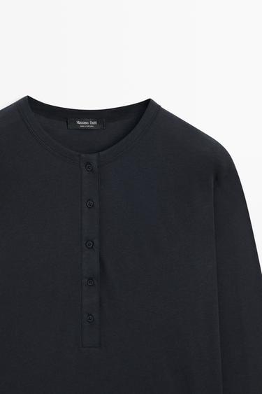 100% cotton henley T-shirt — BLUE 4