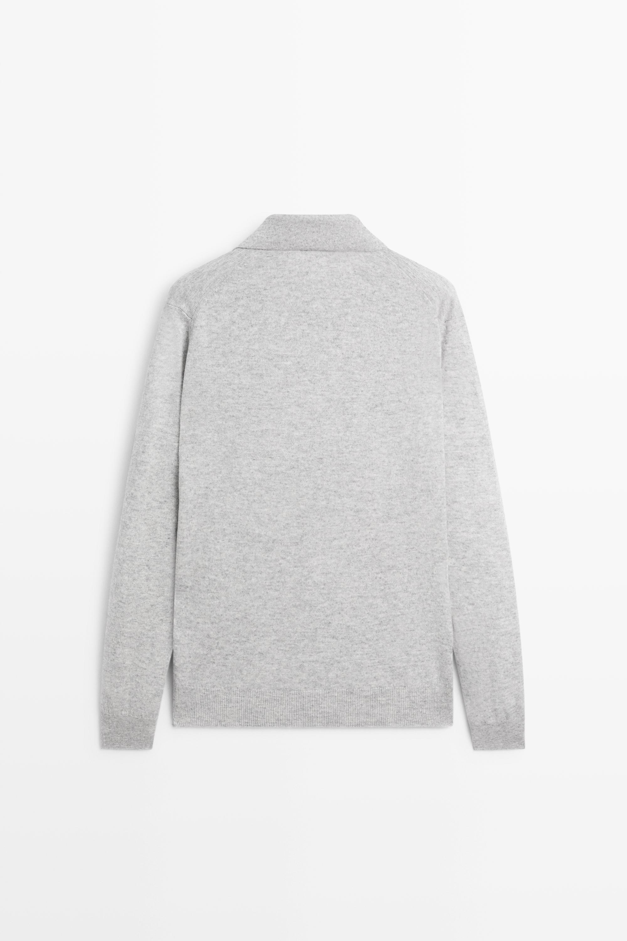 Wool blend knit polo sweater — GREY MARL