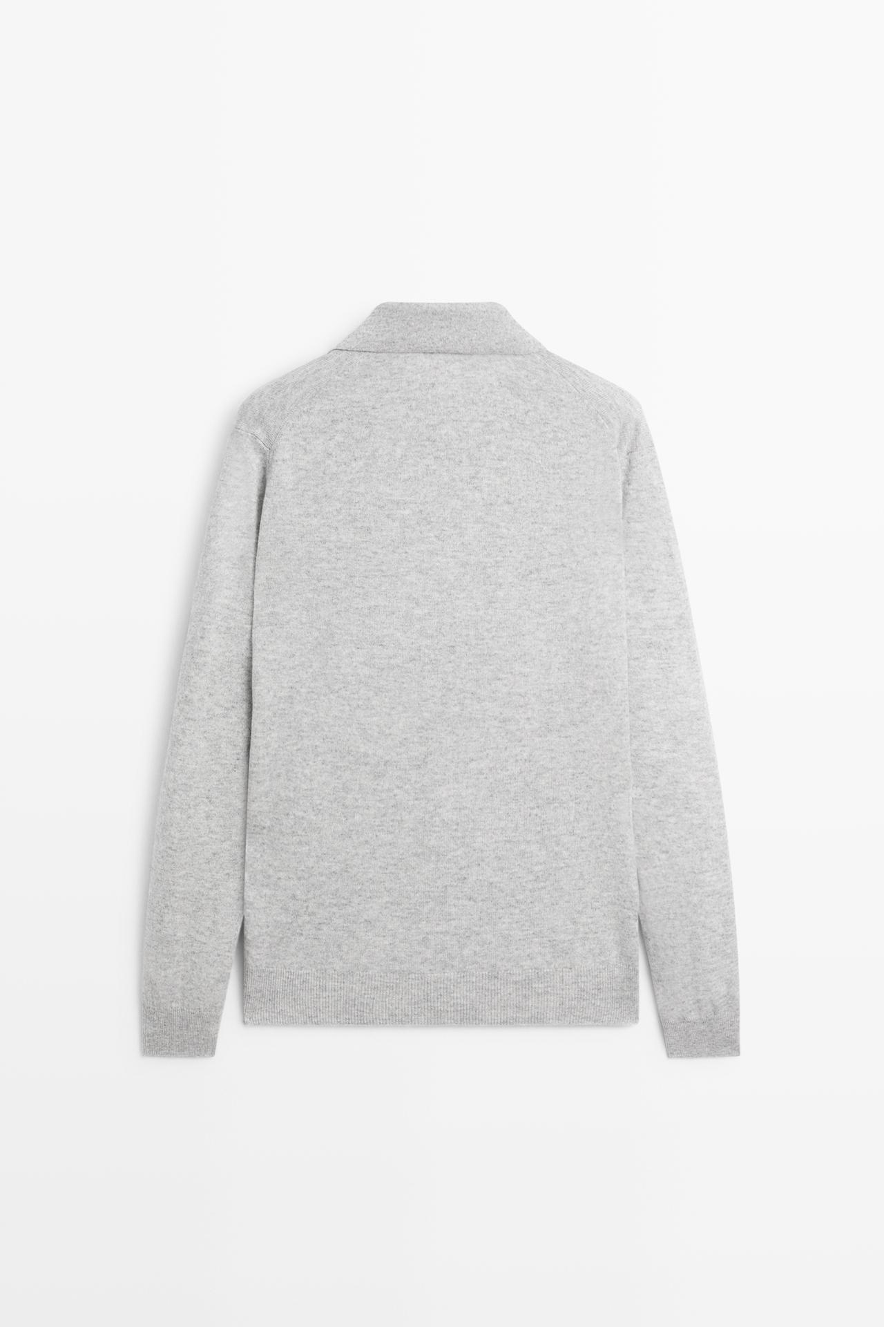 Wool blend knit polo sweater — GREY MARL
