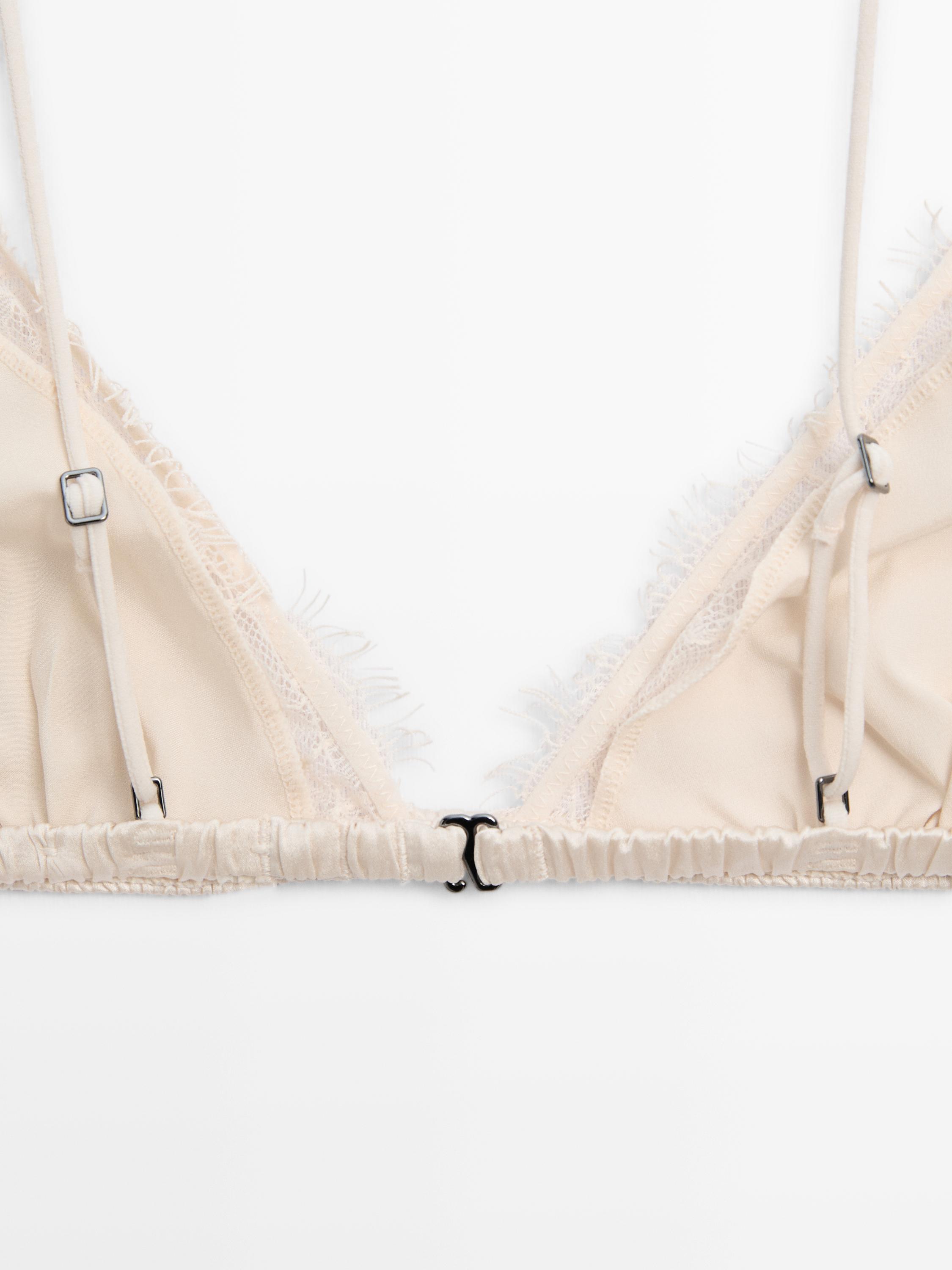 Silk and lace triangle bralette — CREAM