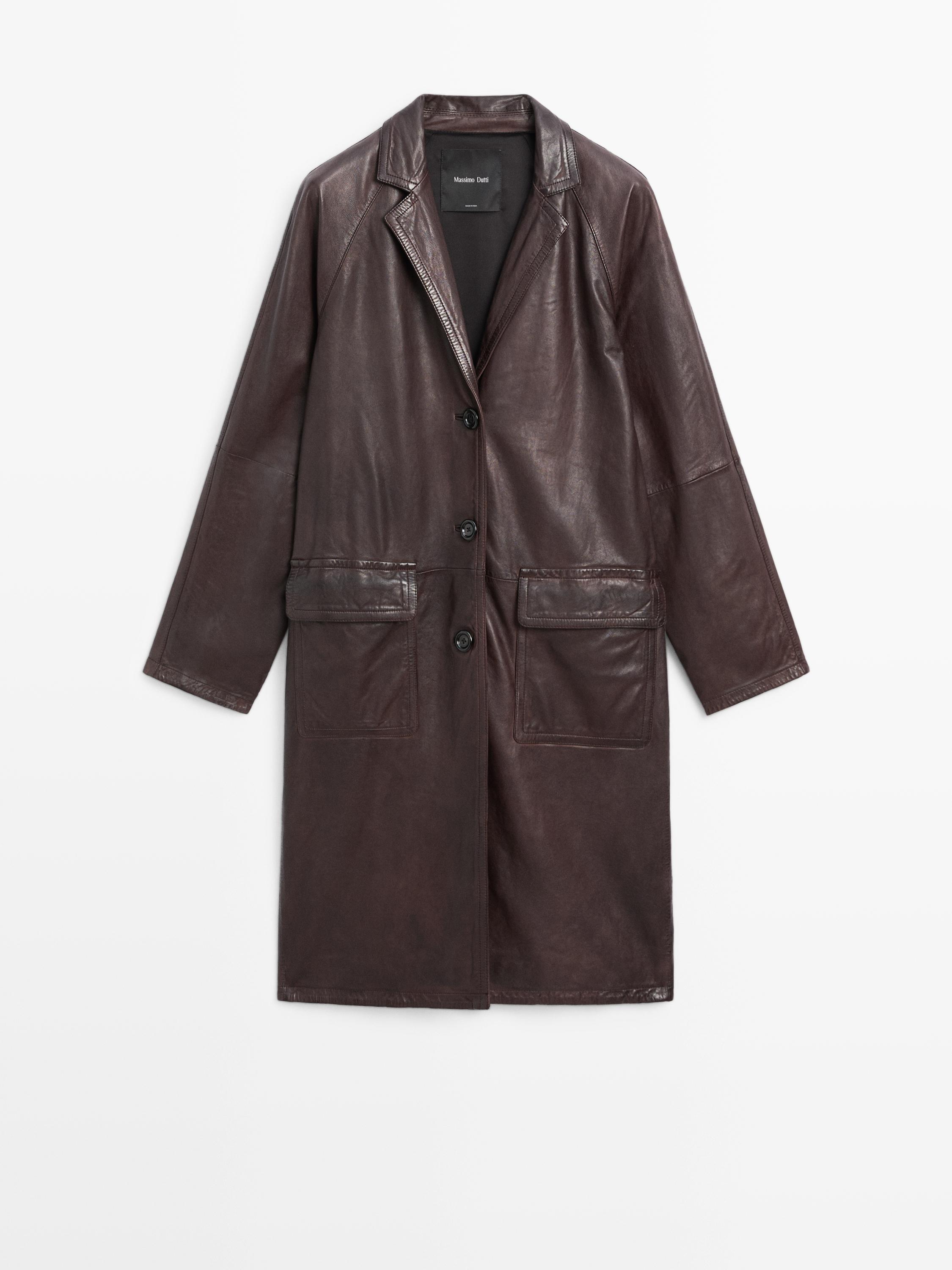 Manteau long en cuir nappa