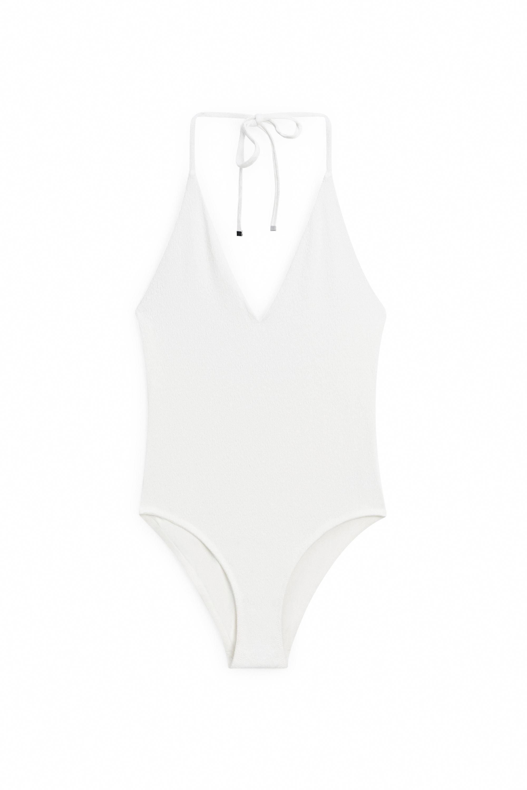 Textured V-neck swimsuit — Off white