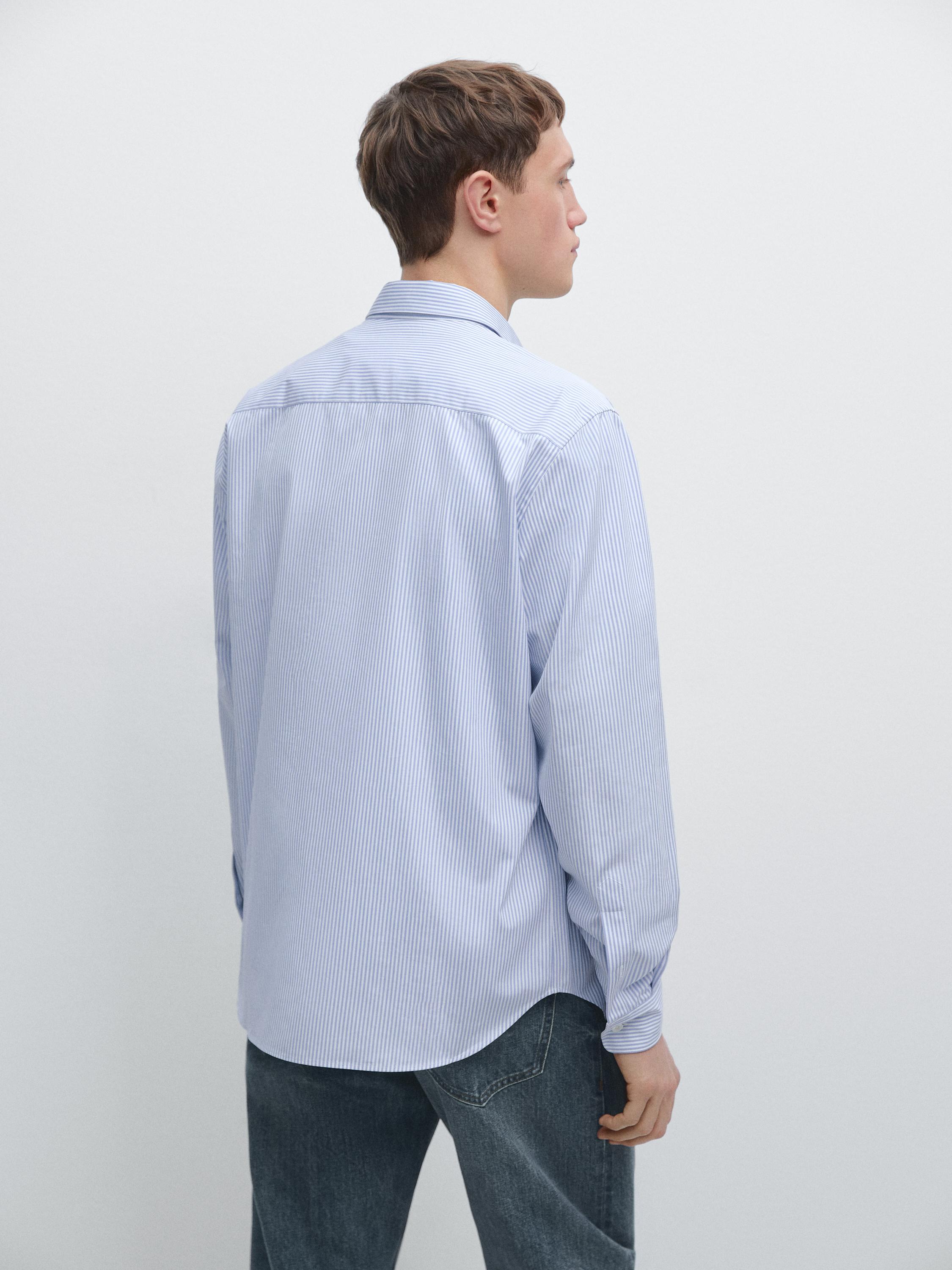 100% cotton regular fit striped shirt — SKY BLUE