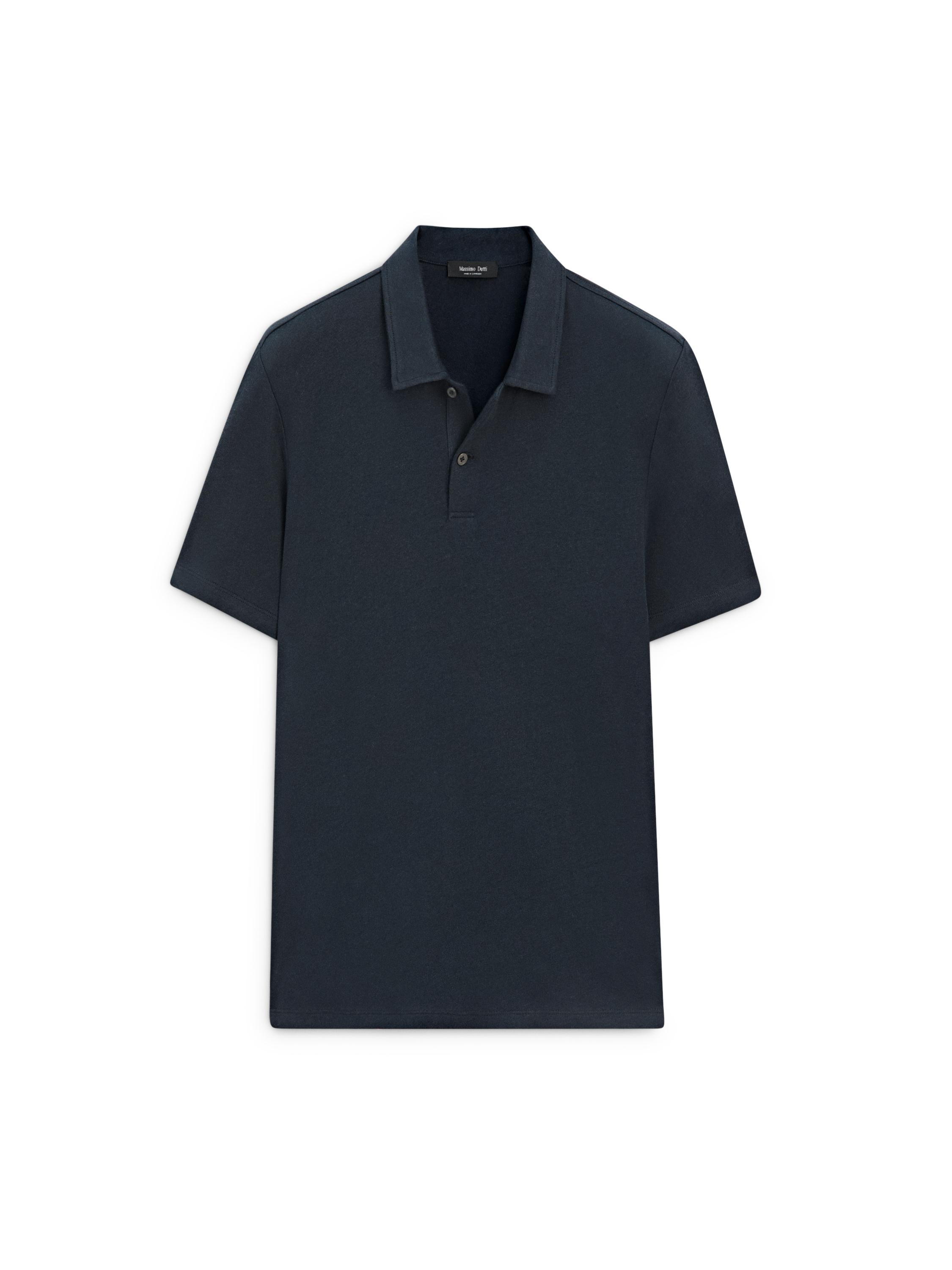 Linen and cotton short sleeve polo shirt — NAVY BLUE