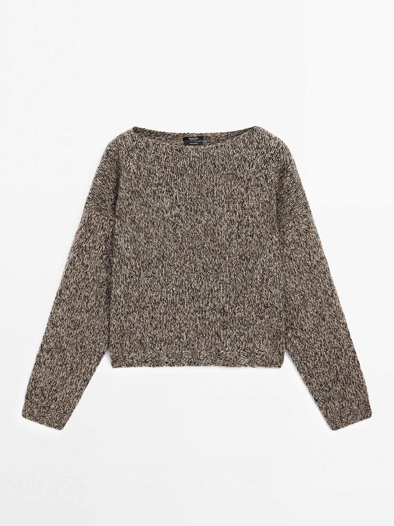 Massimo Dutti - Dames - 100% Kasjmier Tricot Trui Met Boothals - Mink - M