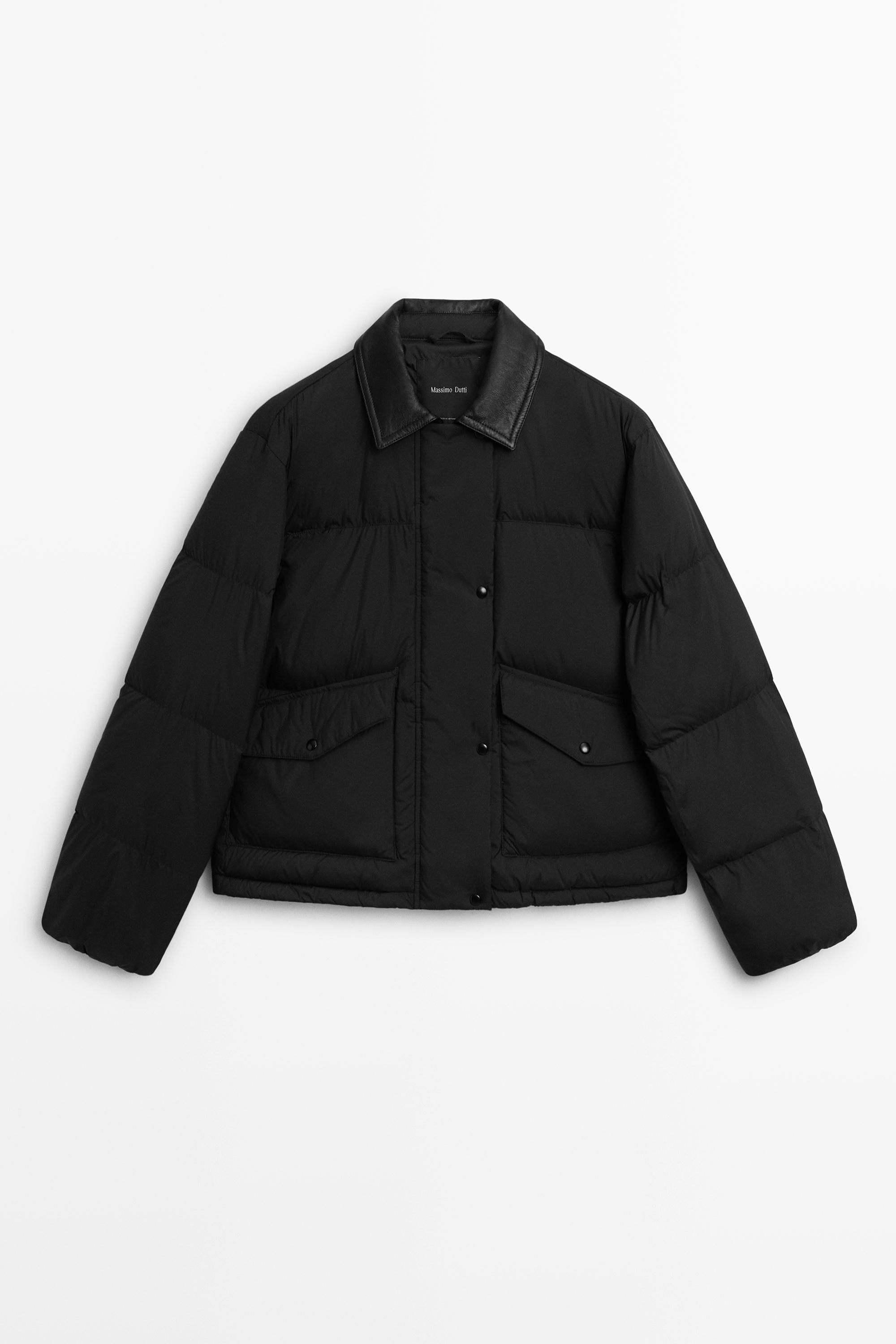 Down bomber jacket with nappa leather collar by Massimo Dutti
