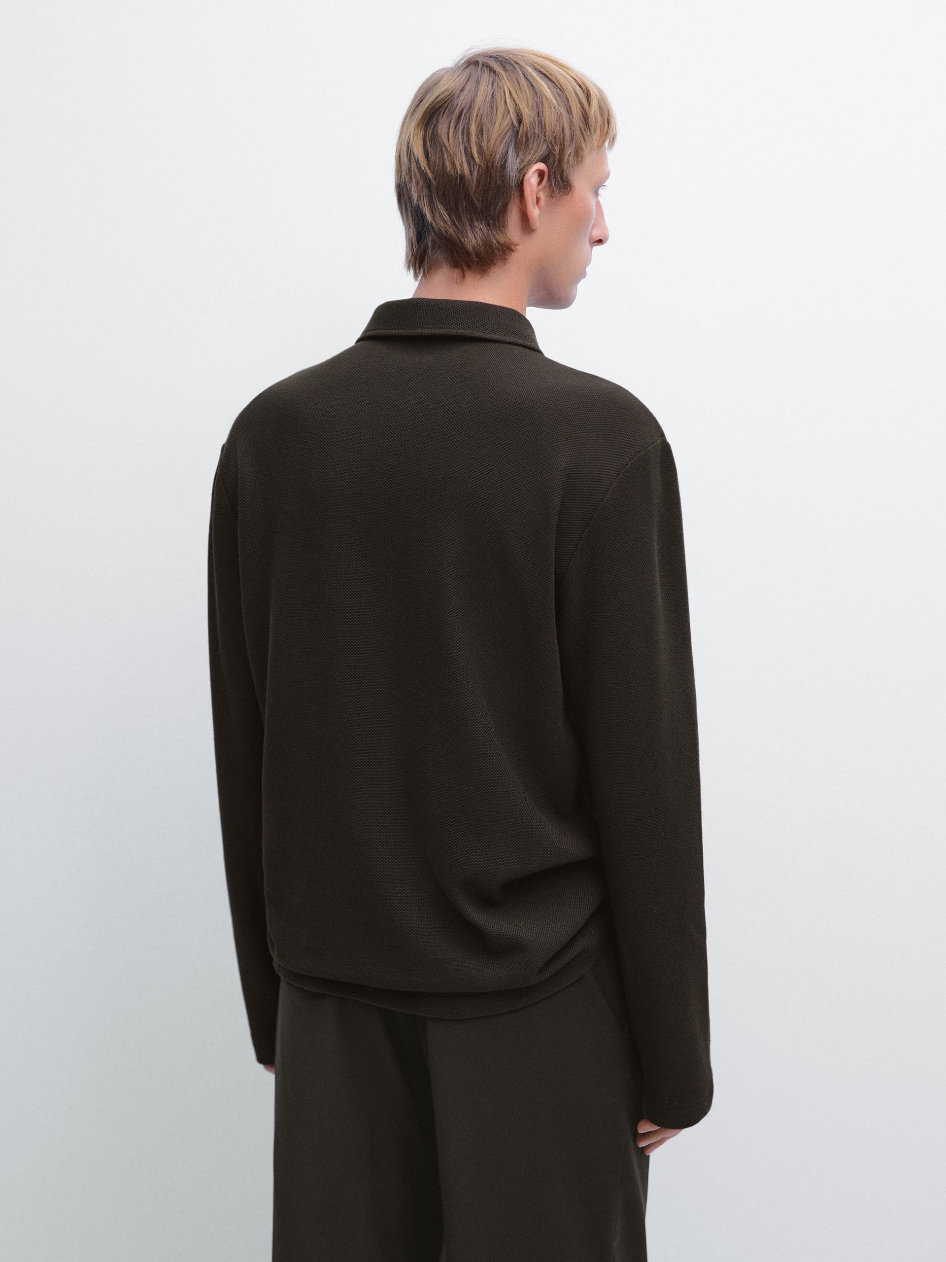 Polo A Maniche Lunghe Strutturata - Cioccolato - M - Massimo Dutti - Maschile