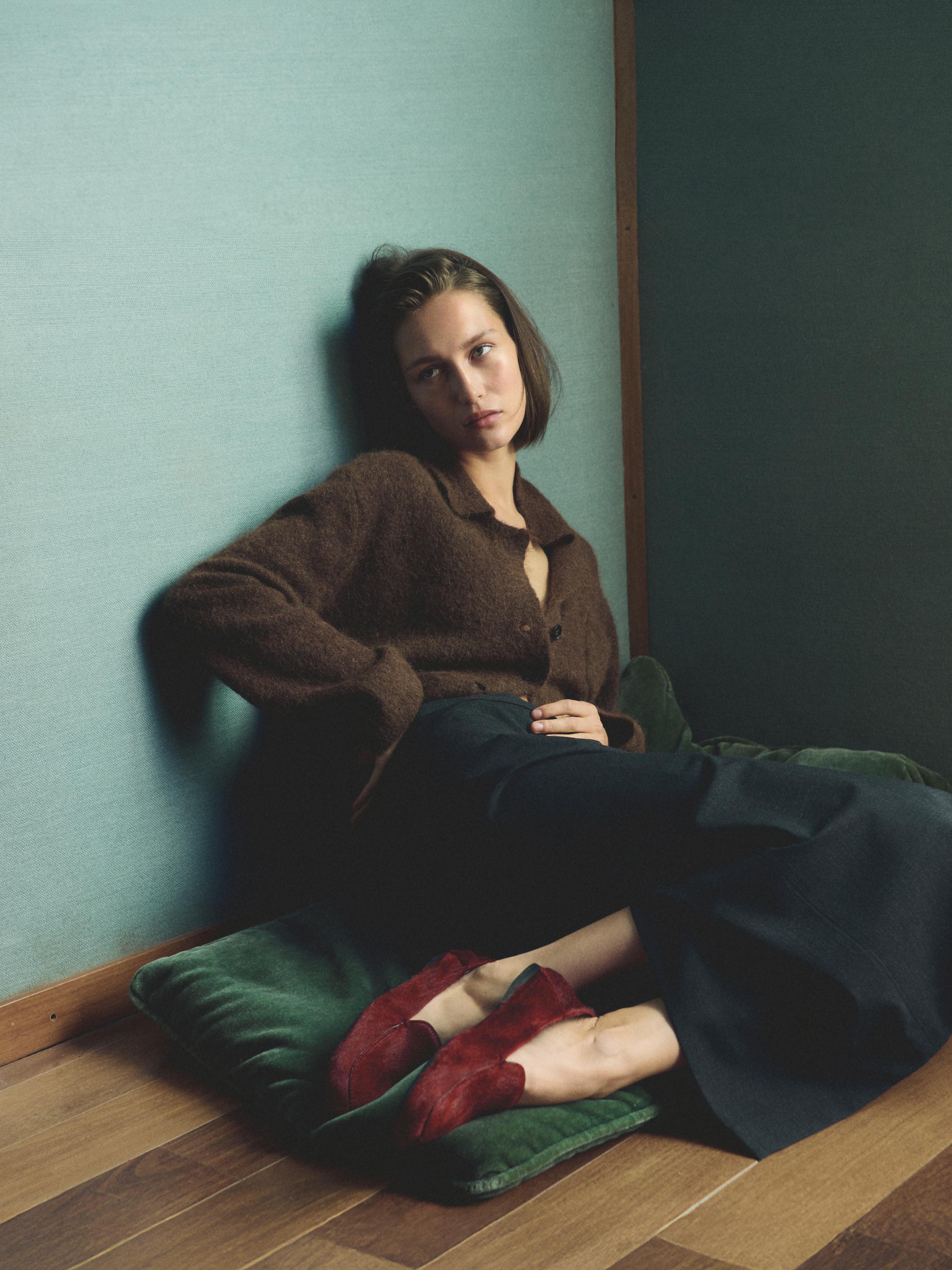 Alpaca blend knit cardigan with pockets