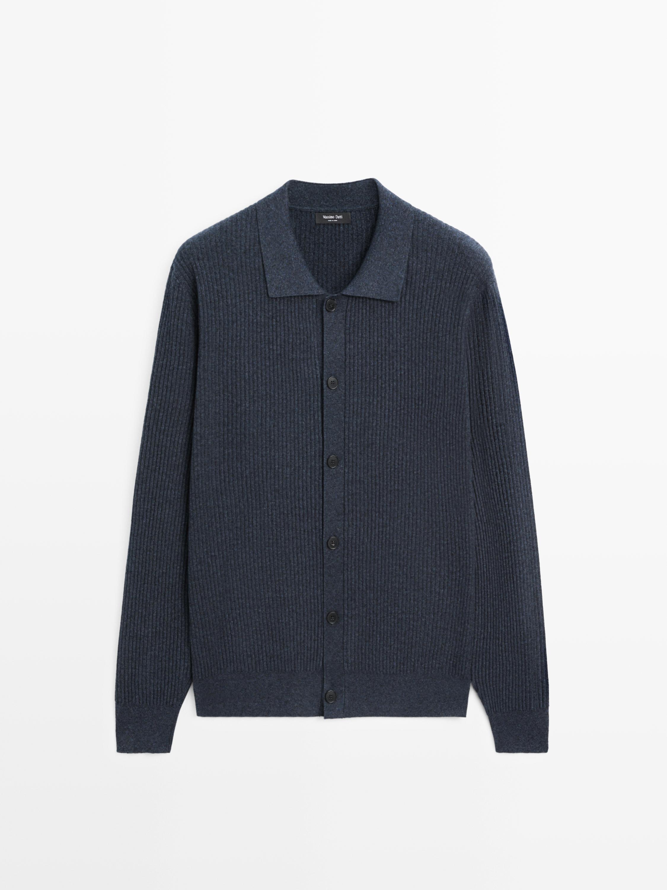 Ribbed button-up knit cardigan — INDIGO