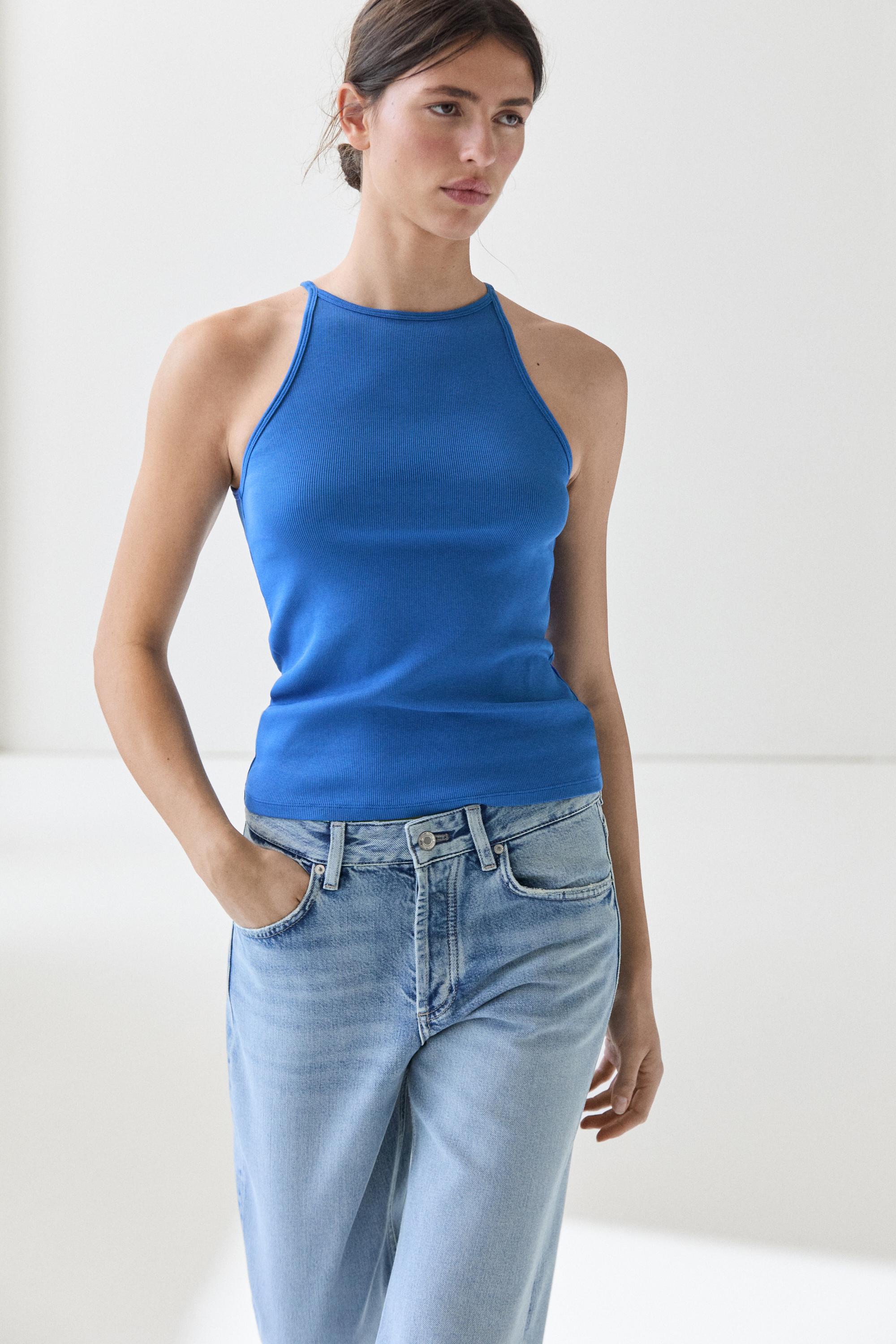 Cotton blend halter top — DEEP BLUE