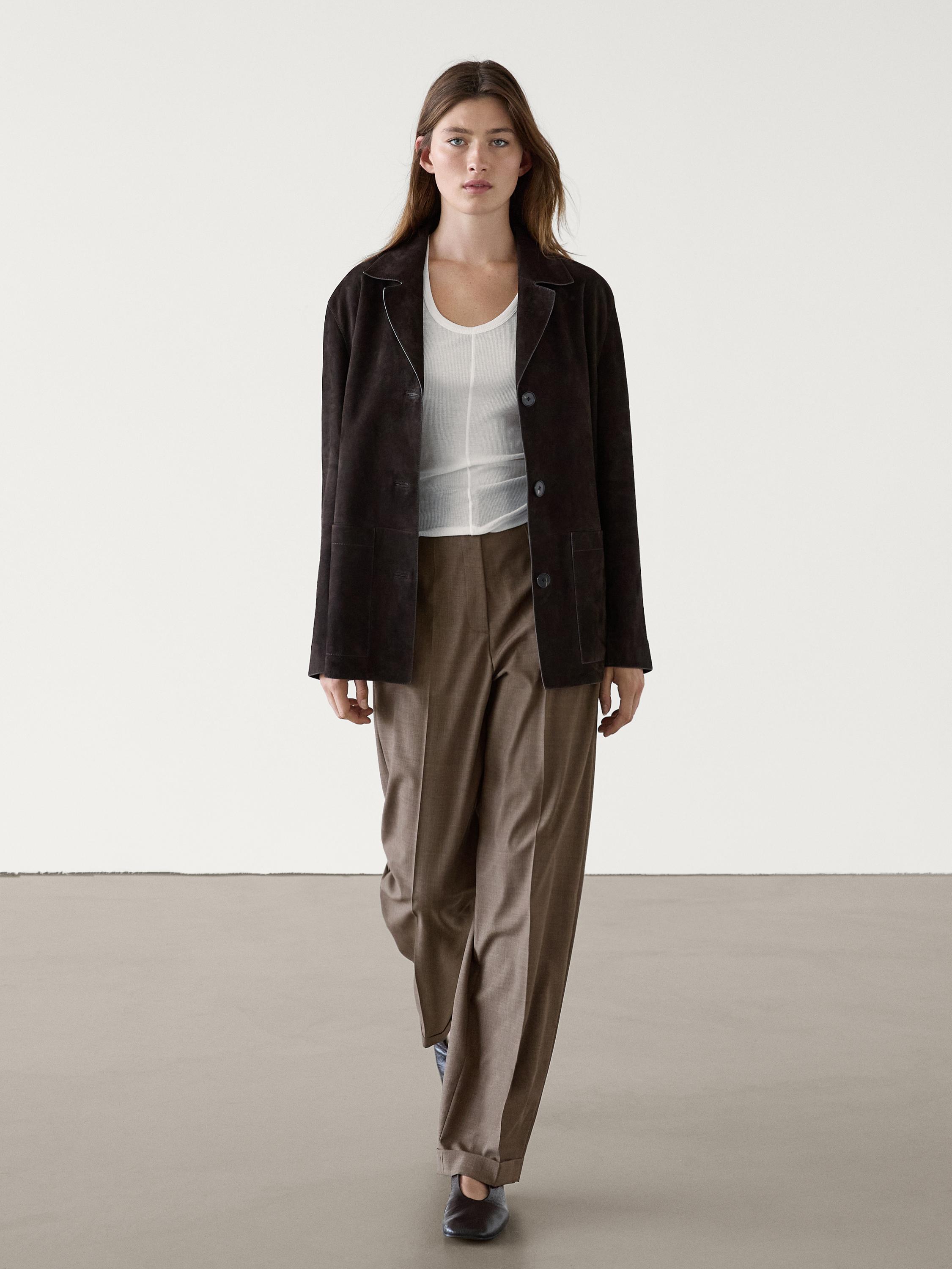 Straight-leg 100% wool trousers