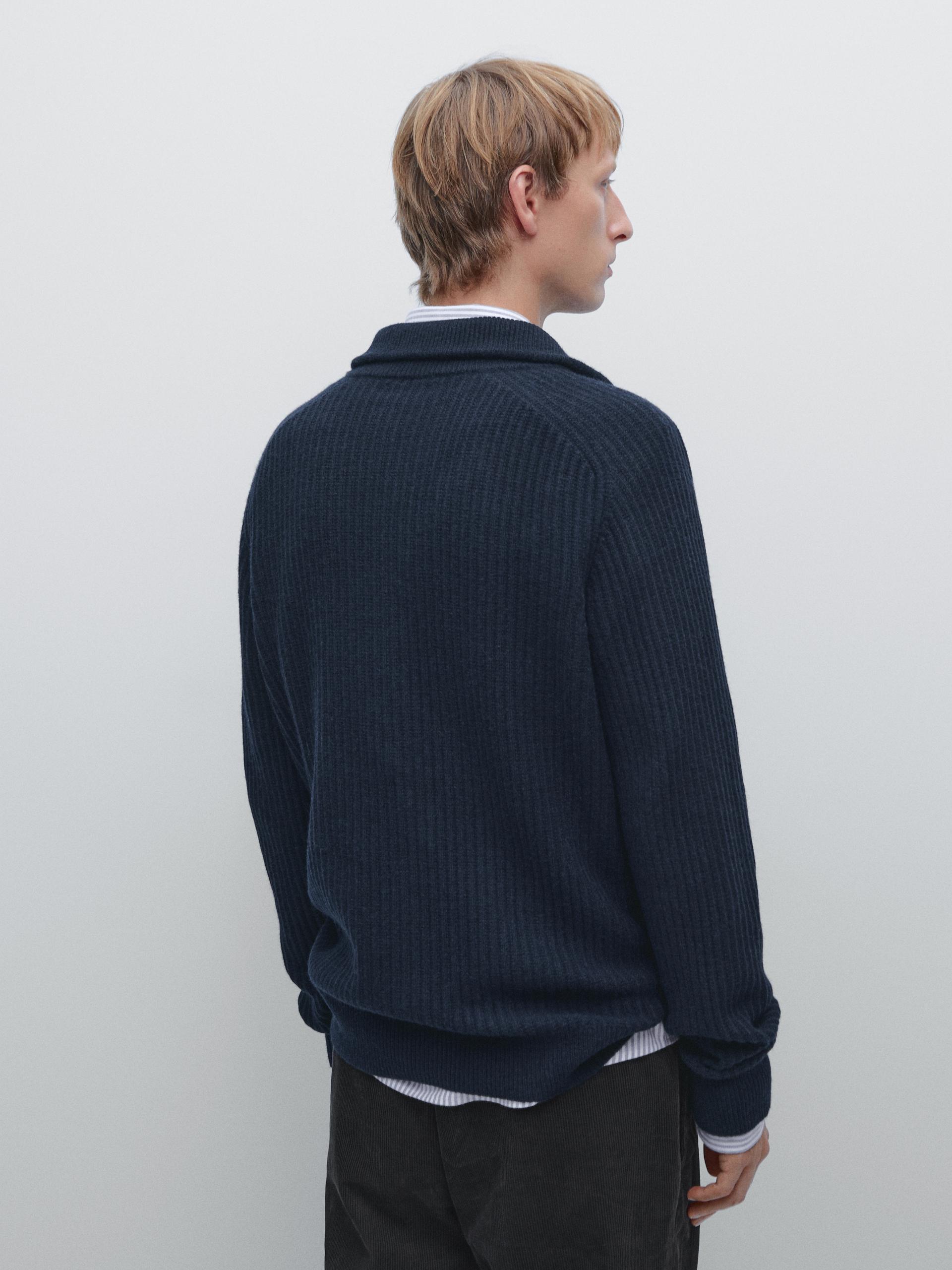 Cardigan In Maglia Con Cerniera In Misto Lana - Blu Marino - Xxl - Massimo Dutti - Maschile