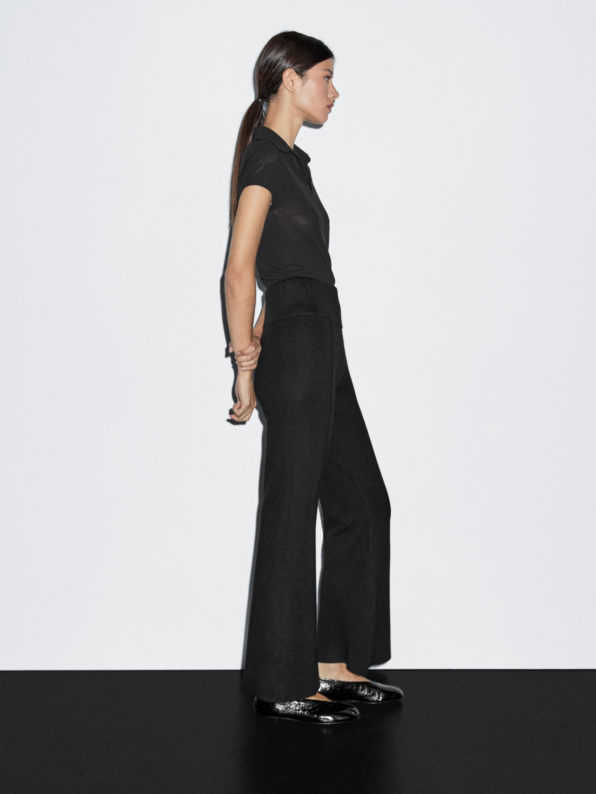 Pantalon flare en maille · Noir · Pantalons Massimo Dutti