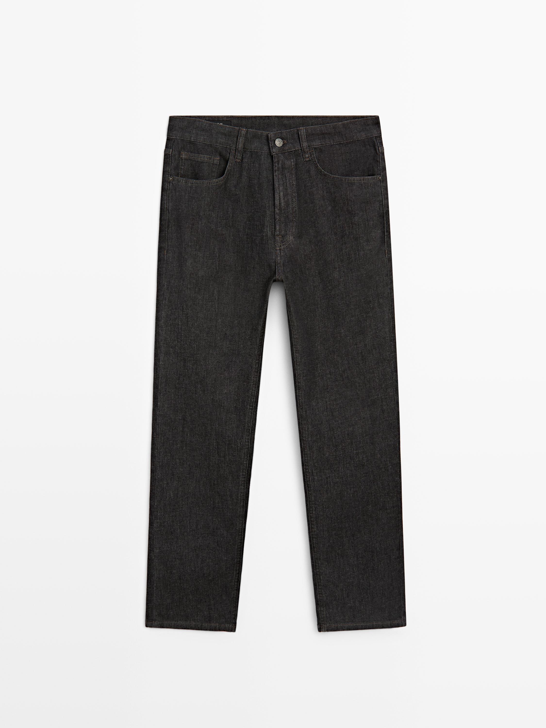 Lightweight tapered fit denim-effect trousers — BLACK