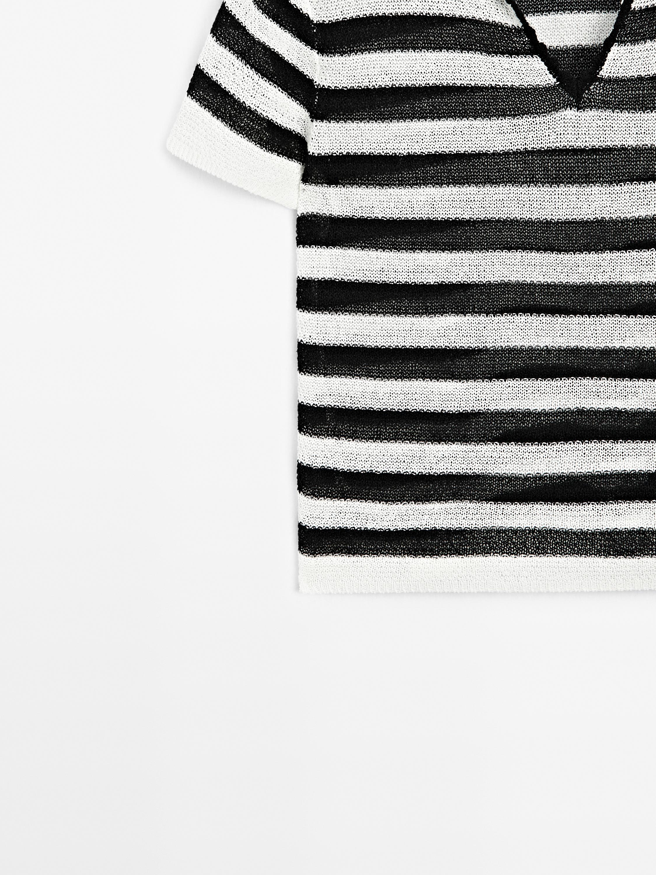 Striped cotton blend polo sweater