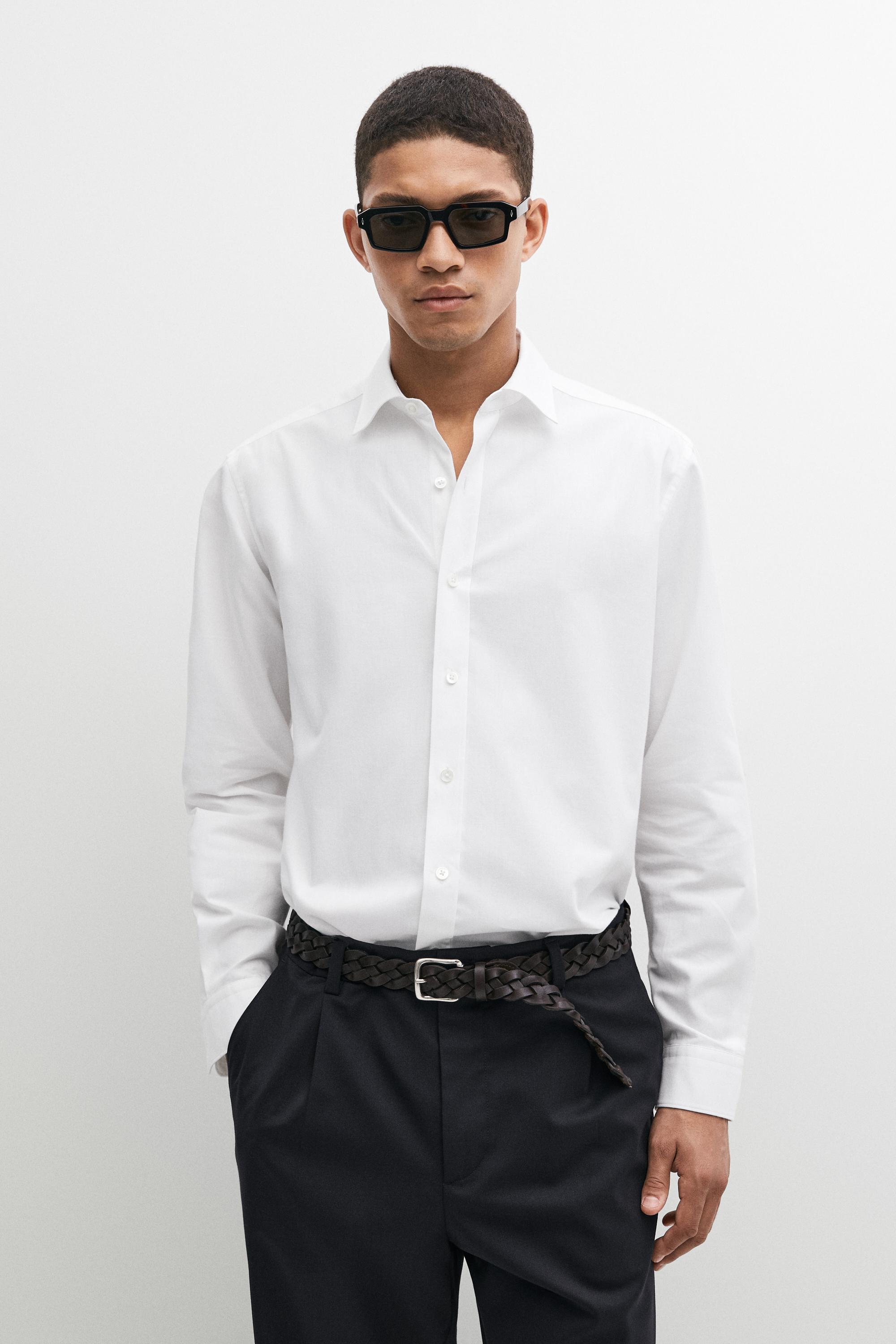 100% cotton melange twill regular fit shirt