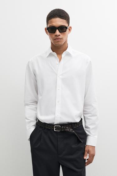 100% cotton regular fit melange twill shirt — WHITE 3