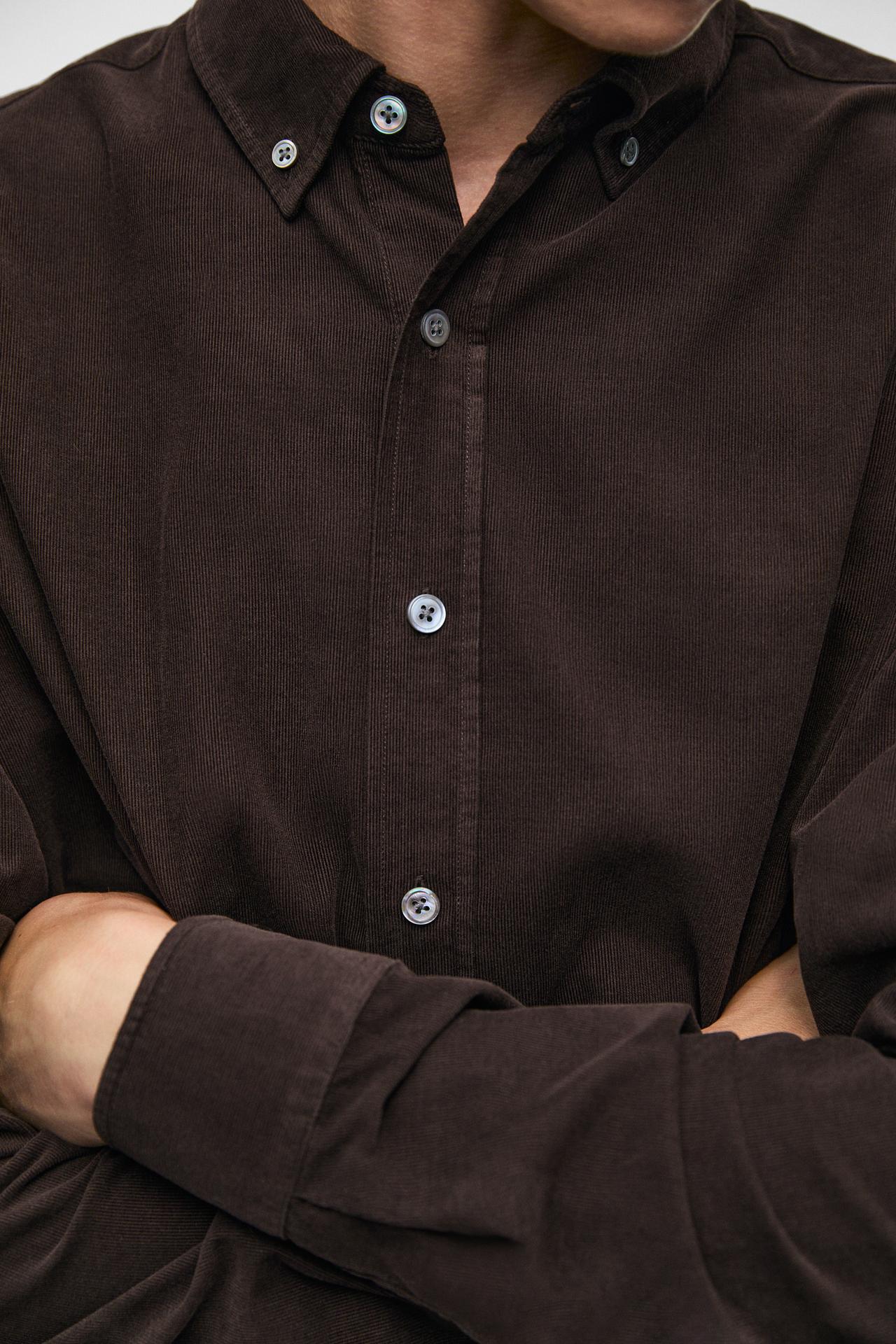 Regular fit needlecord shirt — BURGUNDY