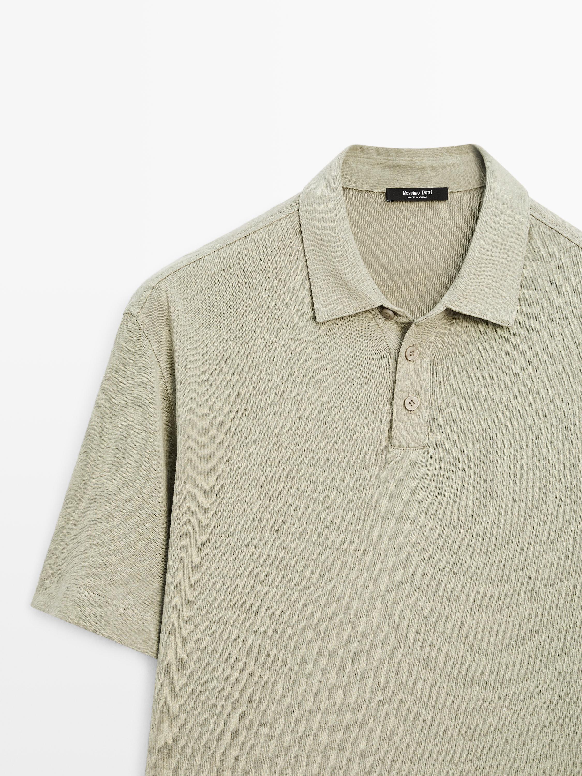 Short sleeve linen blend polo shirt