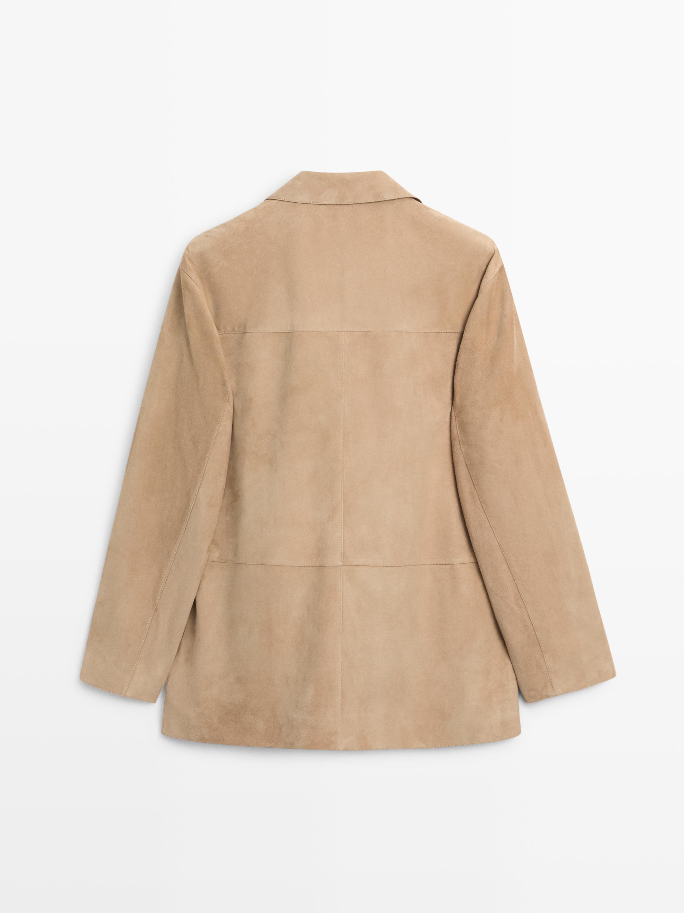 100% suede leather blazer with pocket details — SAND