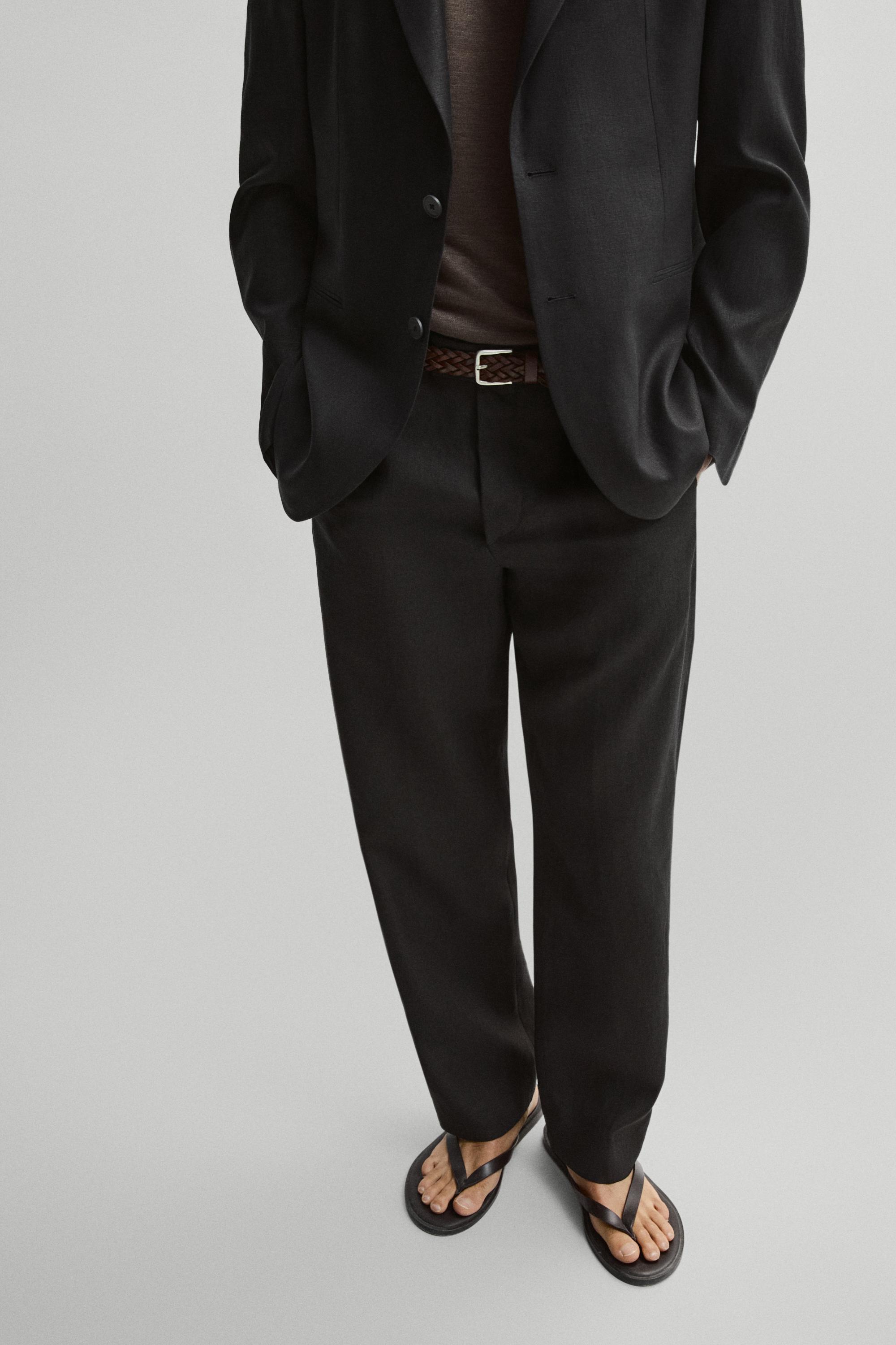 Tailored fit 100% linen suit blazer — BLACK