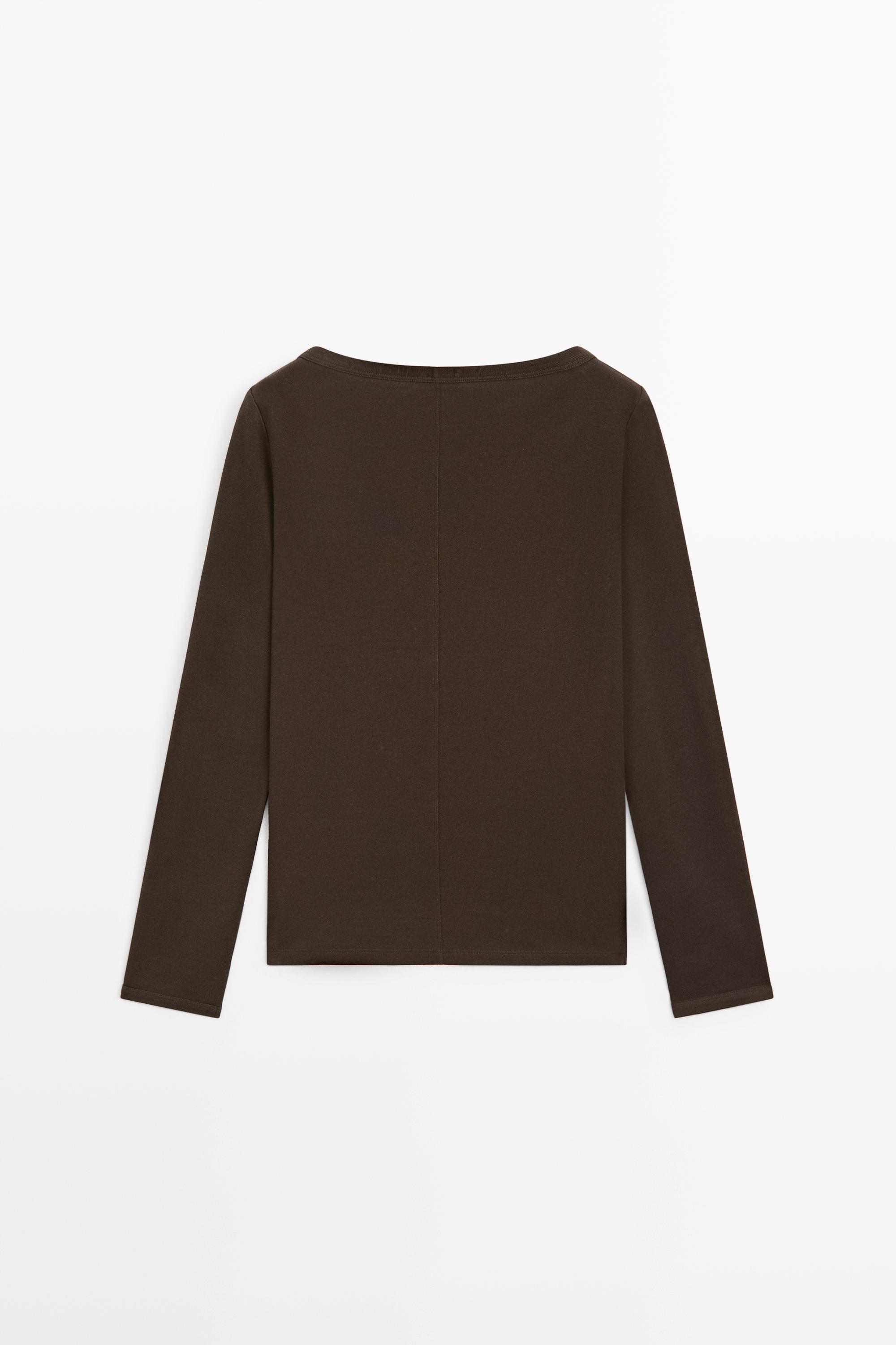 Long Sleeve Boat Neck T-shirt — BROWN