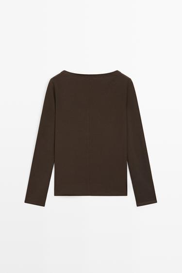 Long Sleeve Boat Neck T-shirt — BROWN 6