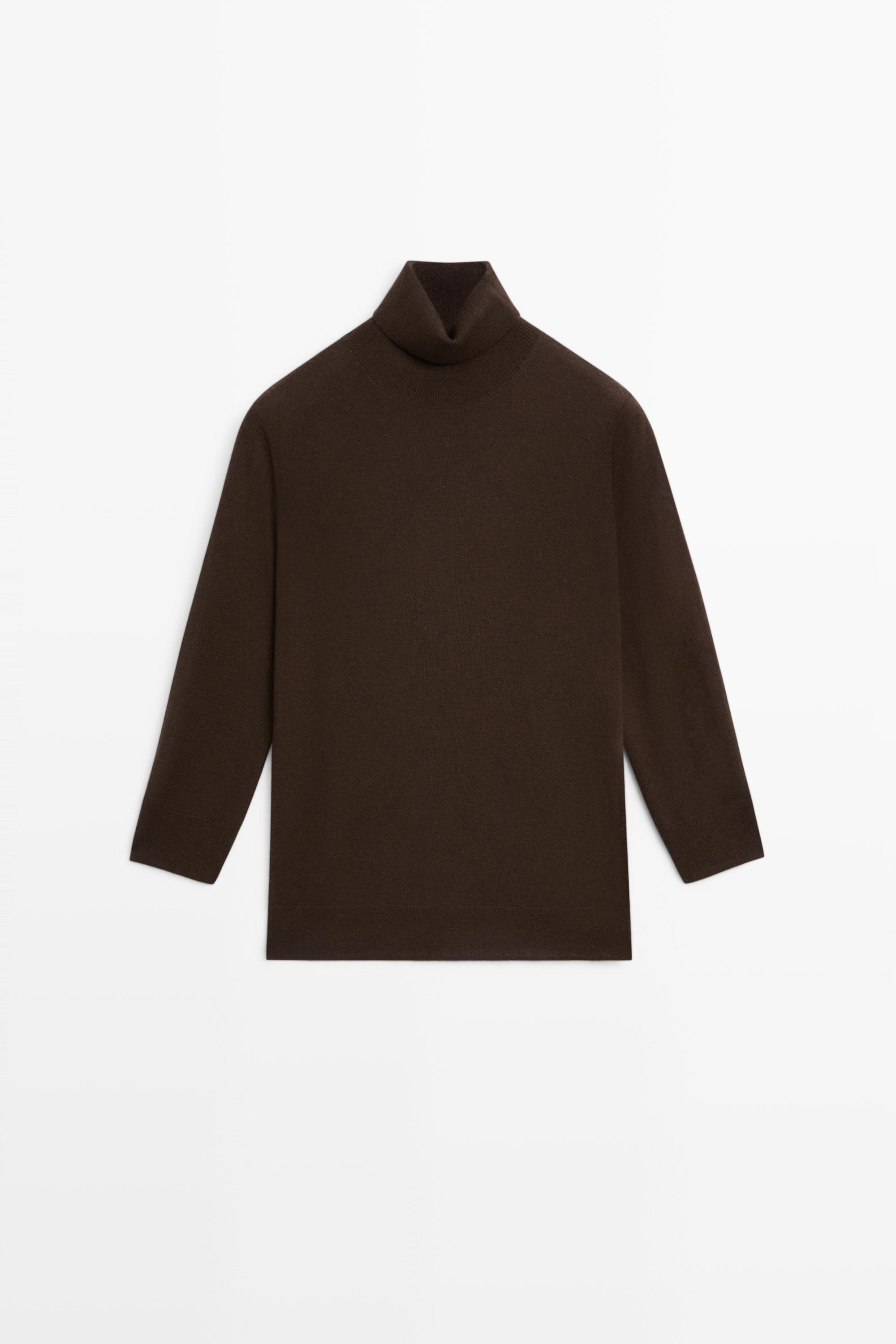 Wool blend turtleneck knit sweater — Chocolate