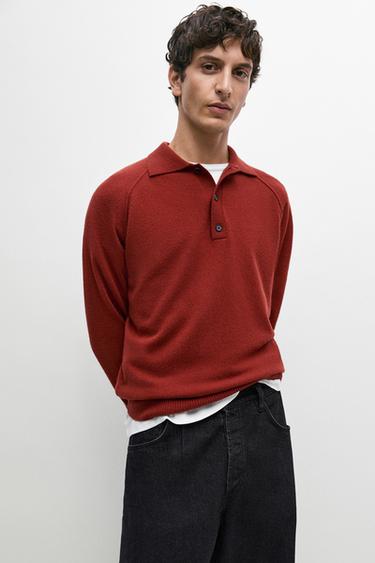 100% wool knit polo sweater — RED 8