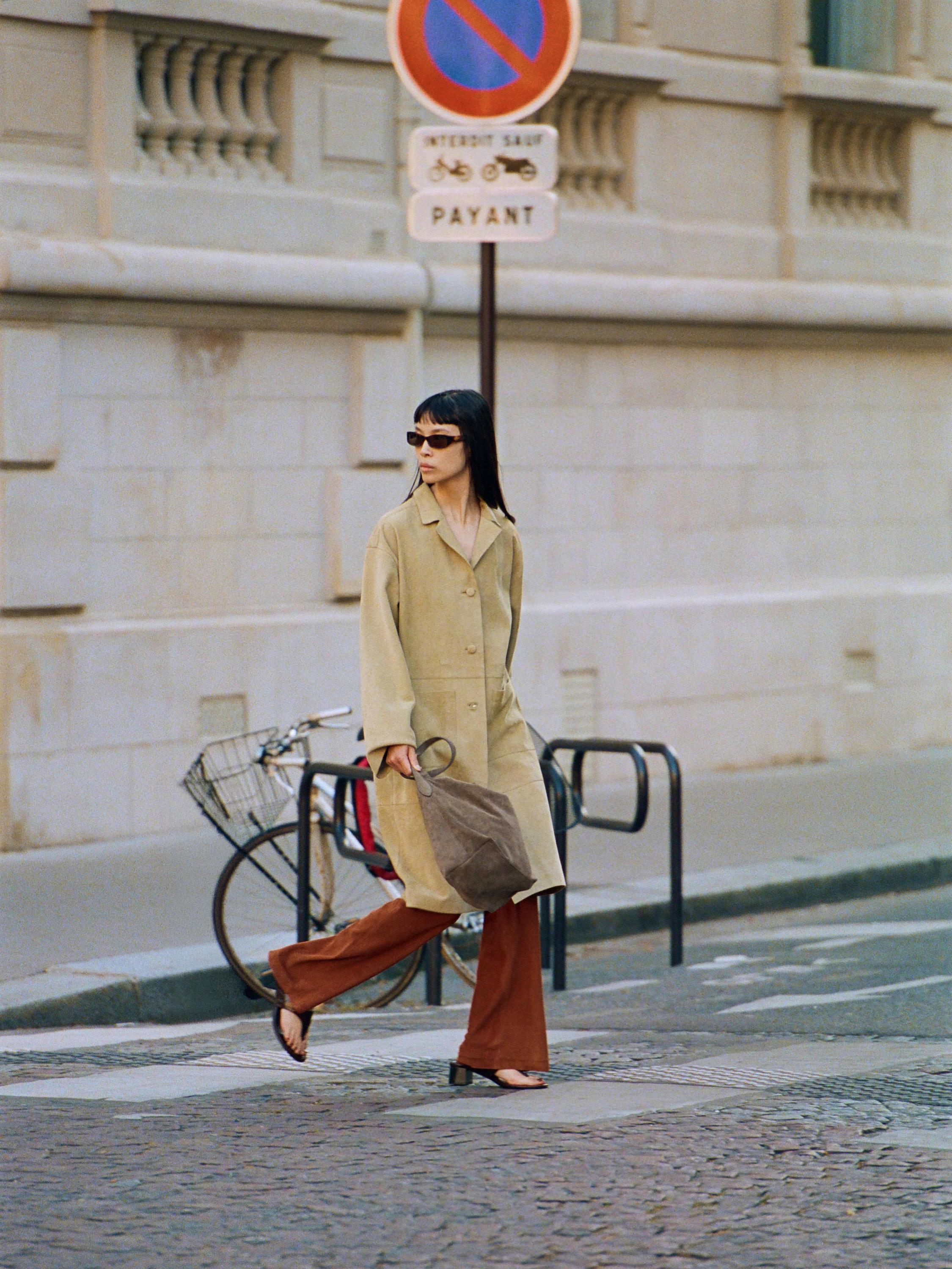 Long suede leather coat