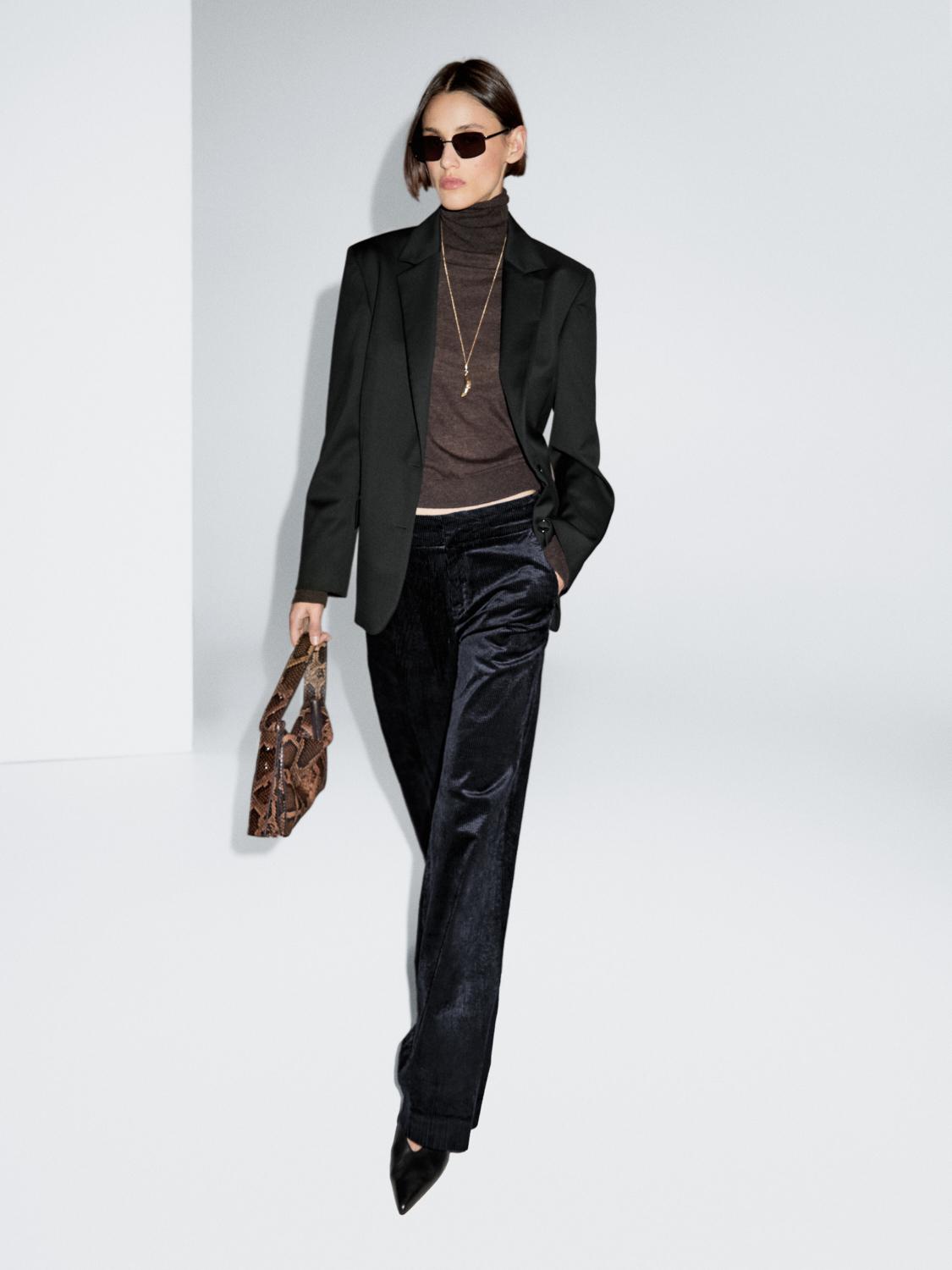 Sztruksowe Spodnie Palazzo Ze Średnim Stanem - Ciemnoniebieski - 42 - Massimo Dutti - Kobieta