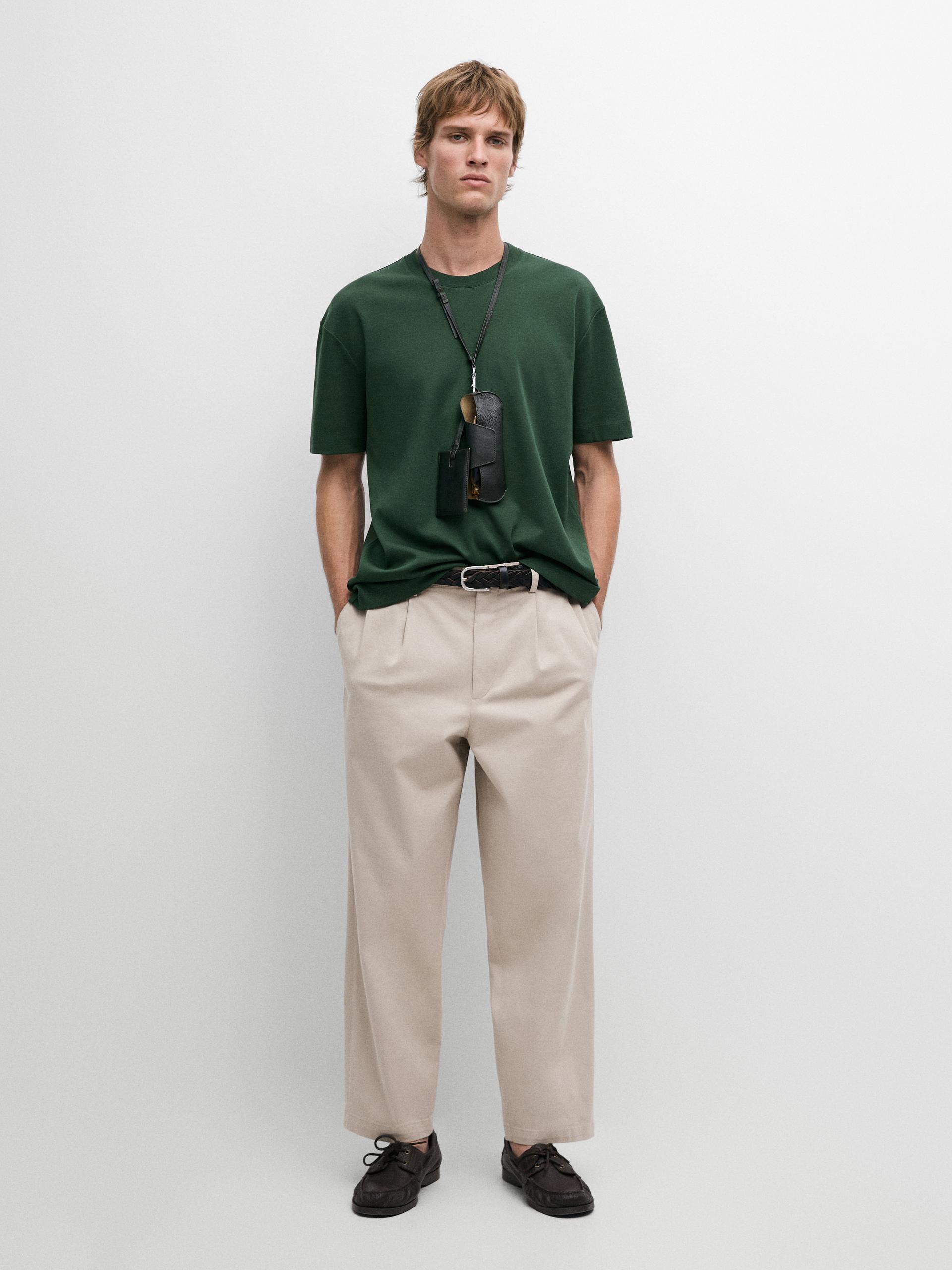 T-Shirt Medium Weight 100 % Coton - Bouteille - Xl - Massimo Dutti - Homme