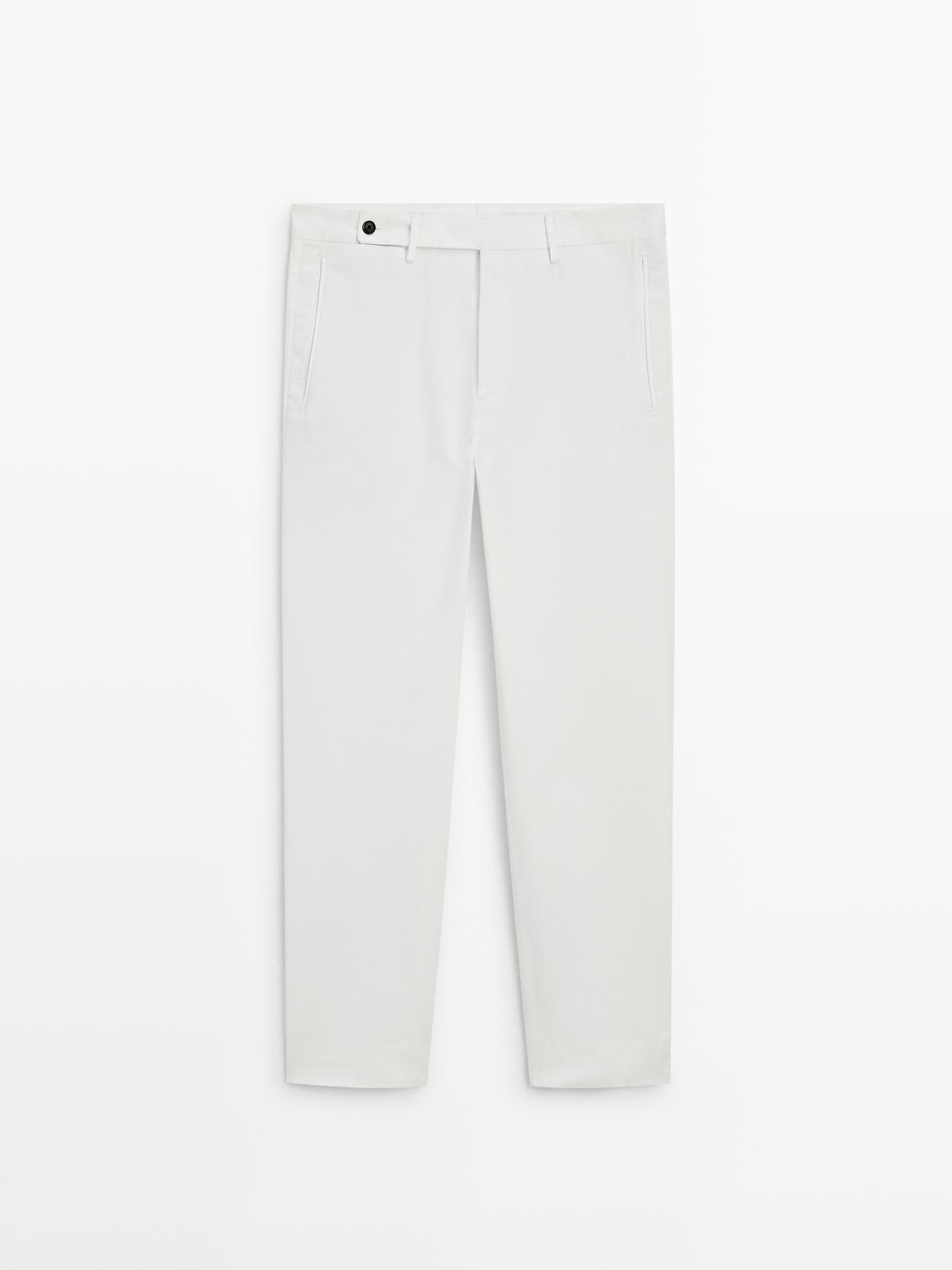 Massimo Dutti - Herre - Twill Af Bukser I Bomuldsblanding - Råhvid - 48