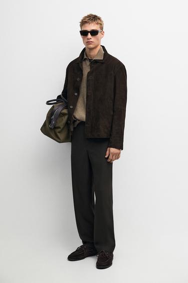 Suede leather pocket overshirt — Chocolate 1