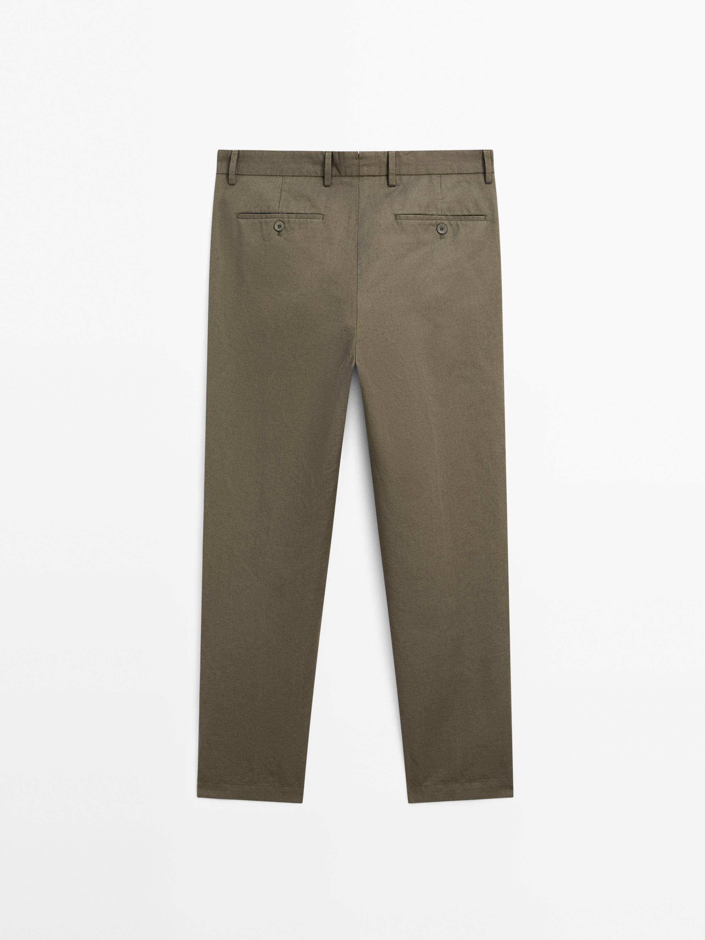 Cotton blend tapered fit trousers