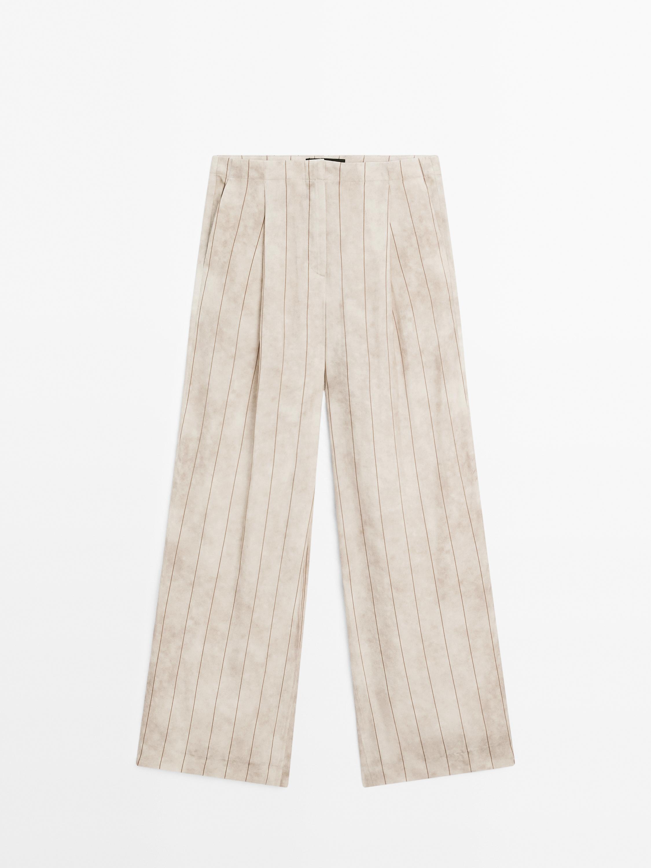 Straight-leg striped flowing trousers