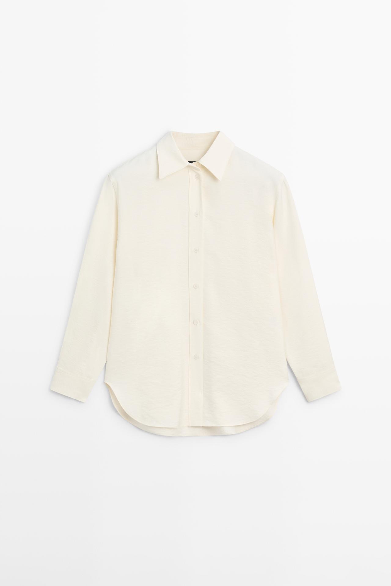 Massimo Dutti - Dame - Oversize Skjorte Med Lange Ærmer - Råhvid - L