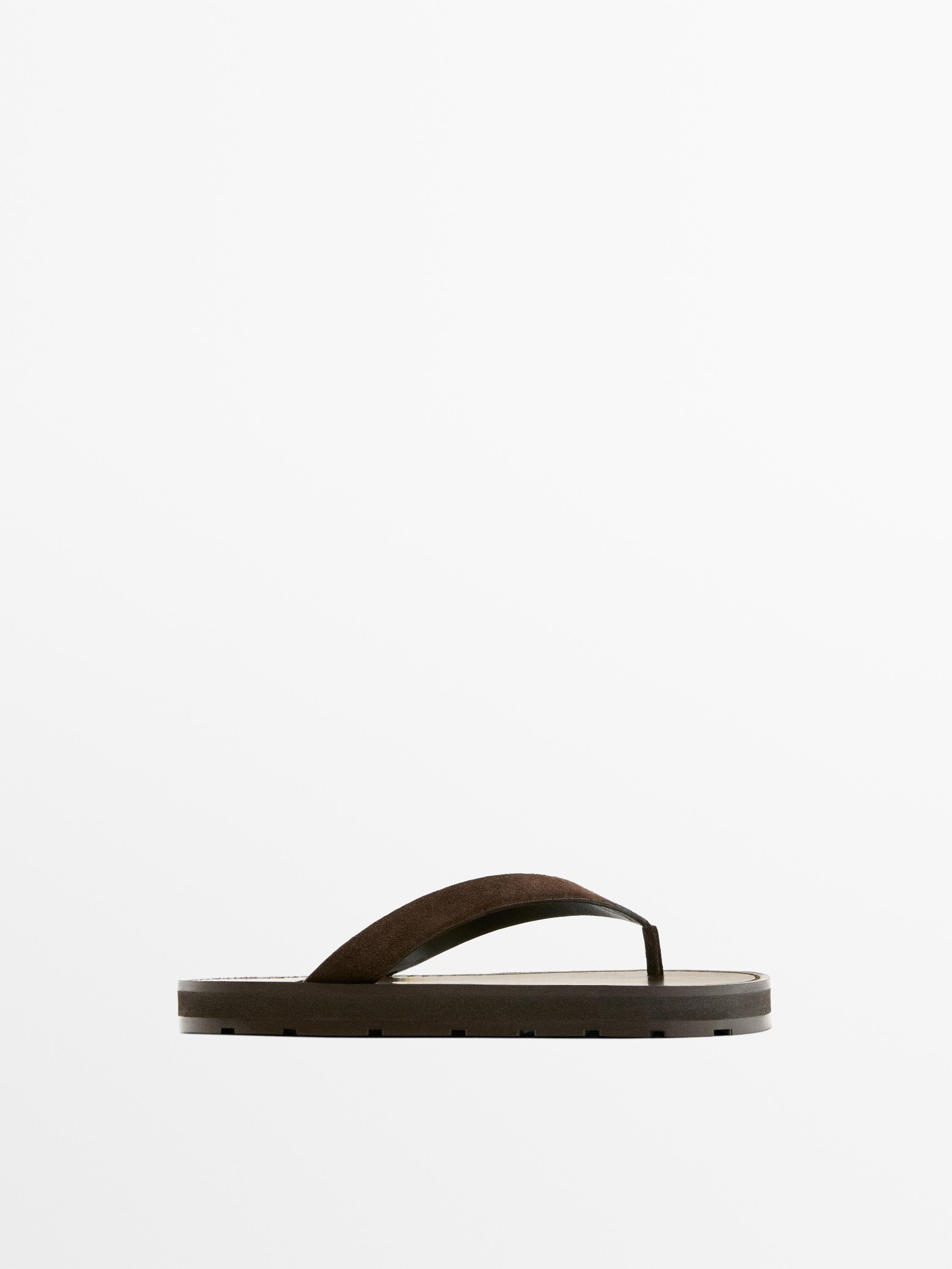 Leather toe divider sandals — BROWN